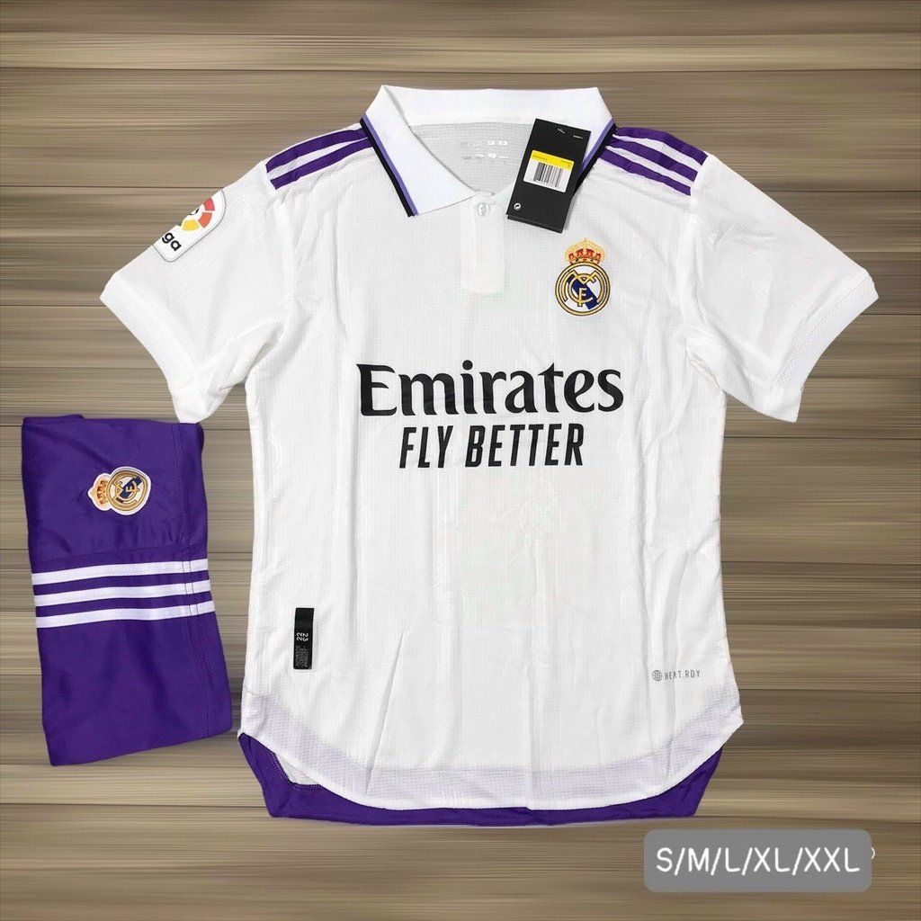 Quần áo đá bóng CLB REAL MADRID màu trắng cổ bẻ vải Thái Gai lưới