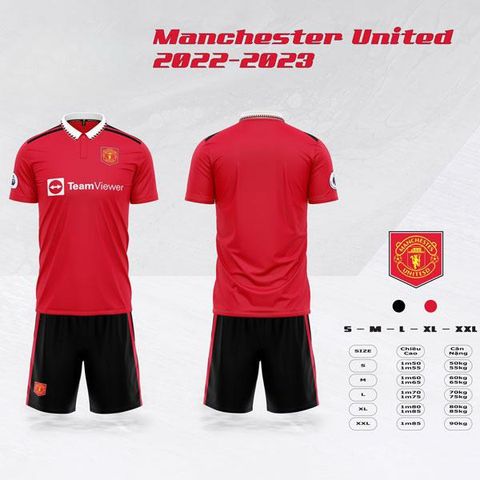 Bộ Quần Áo Đá Bóng CLB MU Manchester United Màu Đỏ Có Cổ Sân Nhà mùa giải 2022 2023 - Áo đá banh MU đỏ có cổ bẻ