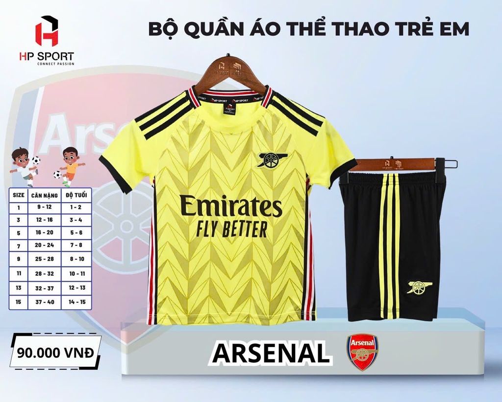 Quần Áo Bóng Đá, Đồ Đá Banh TRẺ EM CLB ARSENAL - Thun Lạnh Cao Cấp, Giá Rẻ Mới Nhất 2023-2024