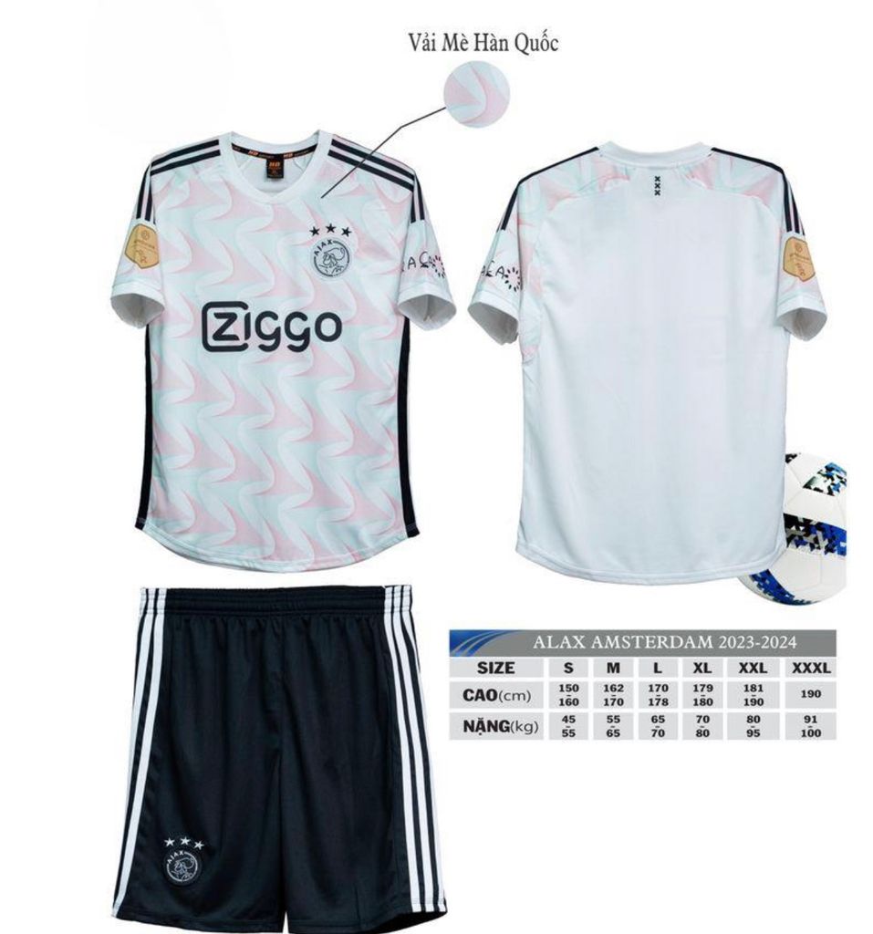 Quần Áo Thể Thao HD Ajax Trắng Hồng Mới Nhất 2023-2024