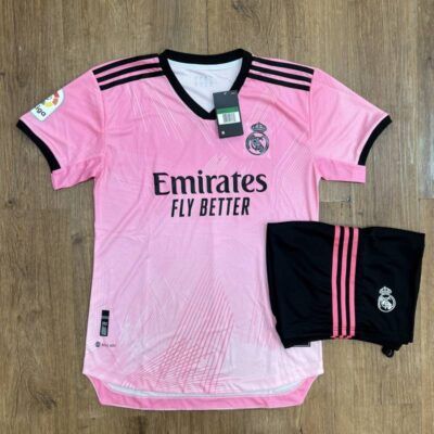 Quần áo Bóng Đá Strivend Real Madrid Hồng Vải Mè Cao Cấp