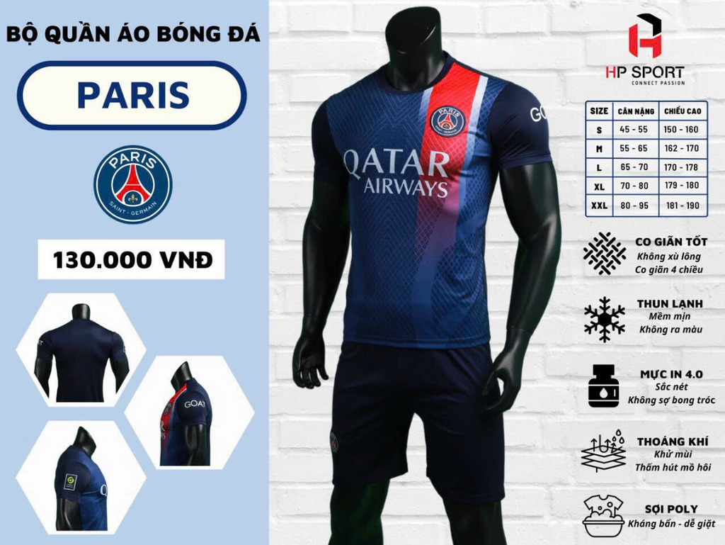 Quần áo Bóng đá CLB PSG Xanh đen 23/24 - Mẫu mới nhất