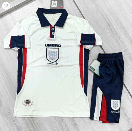 Bộ quần áo đá bóng đội tuyển Anh Enland Umbro kỷ niệm năm 1998 màu trắng quần có túi