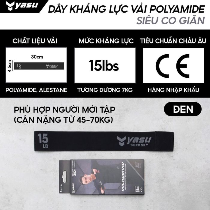 Dây kháng lực Yasu vải Polyamide 3609 - Đen