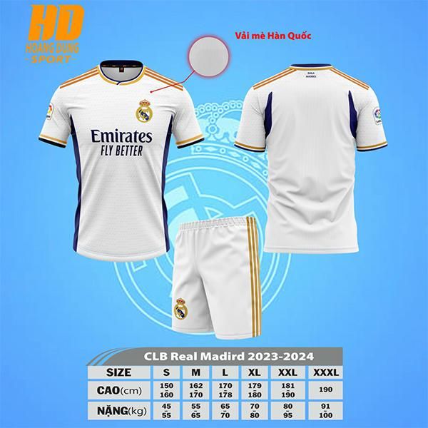 Quần áo Bóng đá HD Real Marid 23/24 Trắng- Mẫu mới nhất