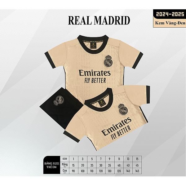 Quần áo bóng đá trẻ em Real Madrid - Kem