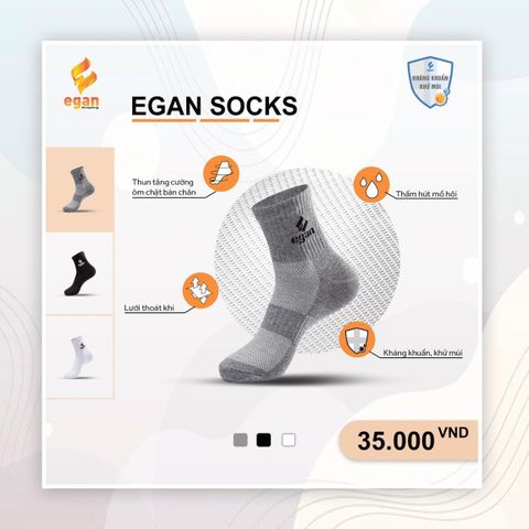 Tất-Vớ ngắn bóng đá EGAN SOCK 3 màu chính hãng - Xám