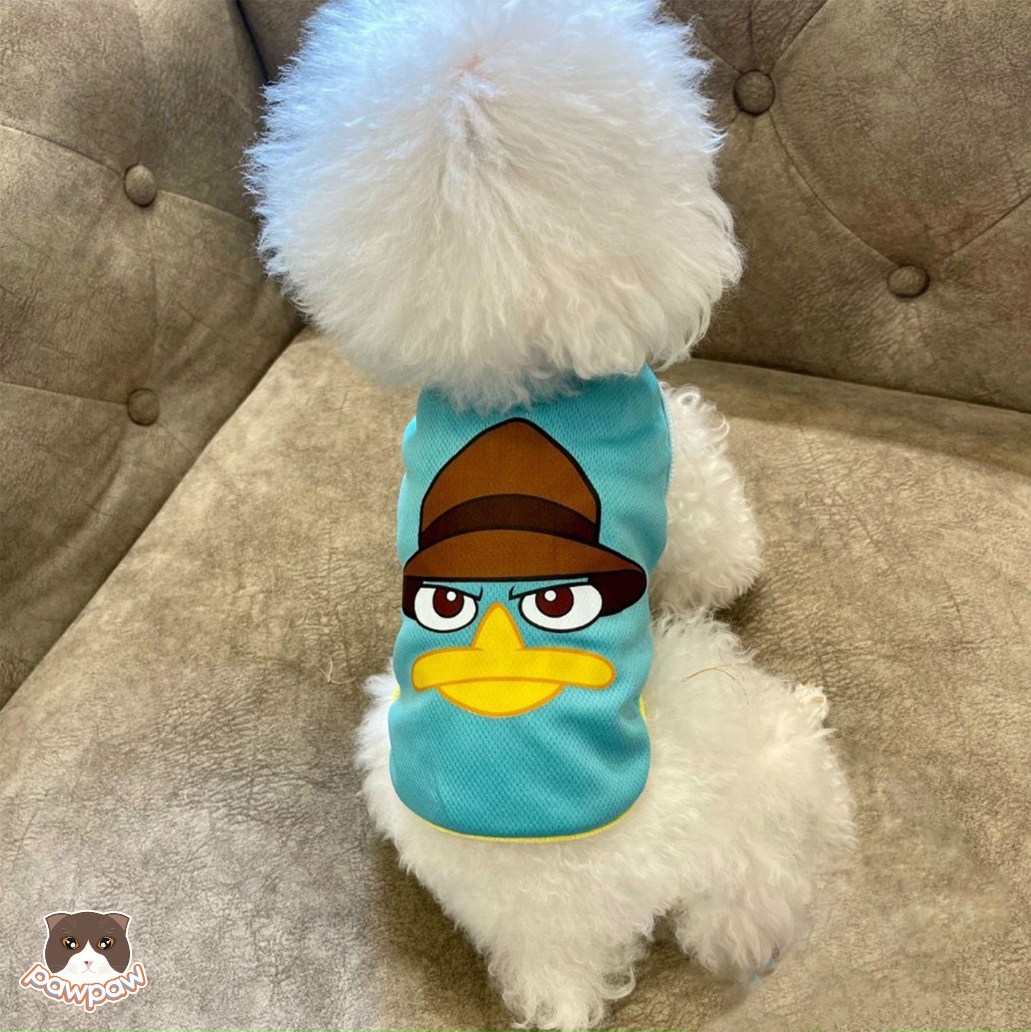 Áo sát nách vịt Perry xanh cho chó mèo