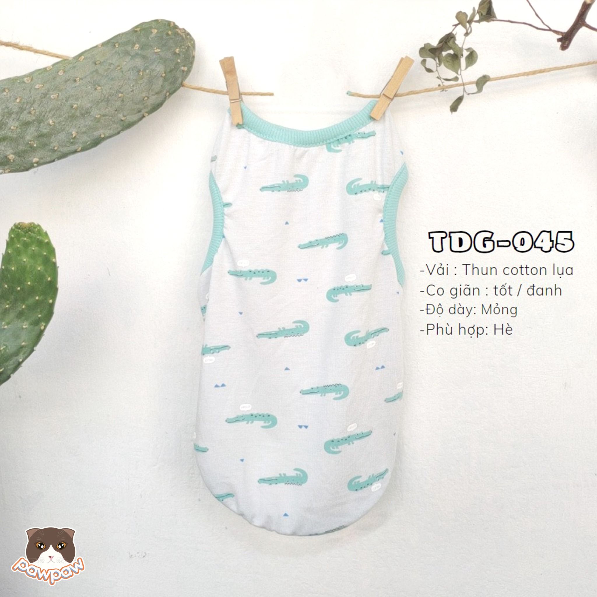 Áo sát nách DG cá sấu xanh mint cho chó mèo