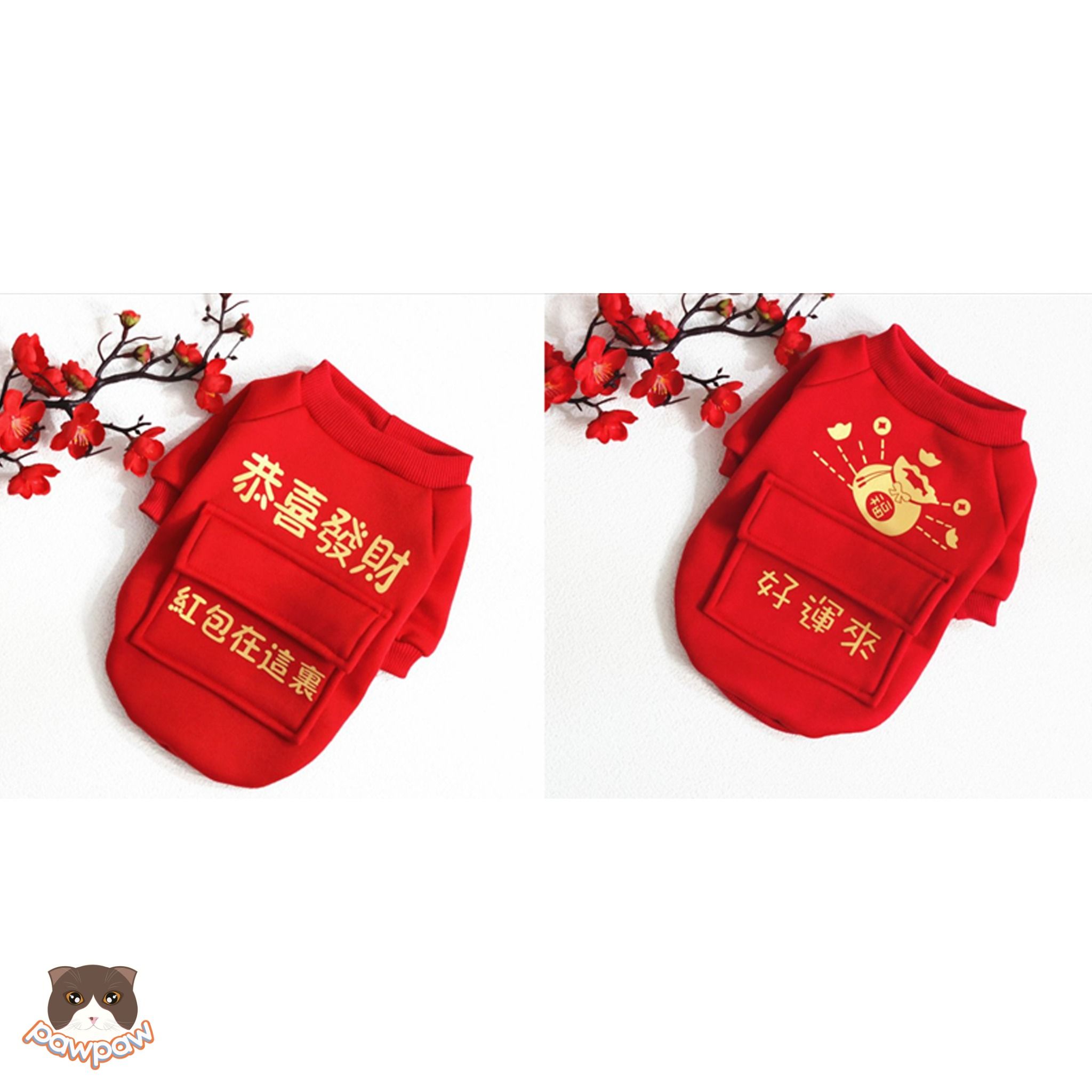 Áo Tết nỉ đỏ túi vuông cho chó mèo