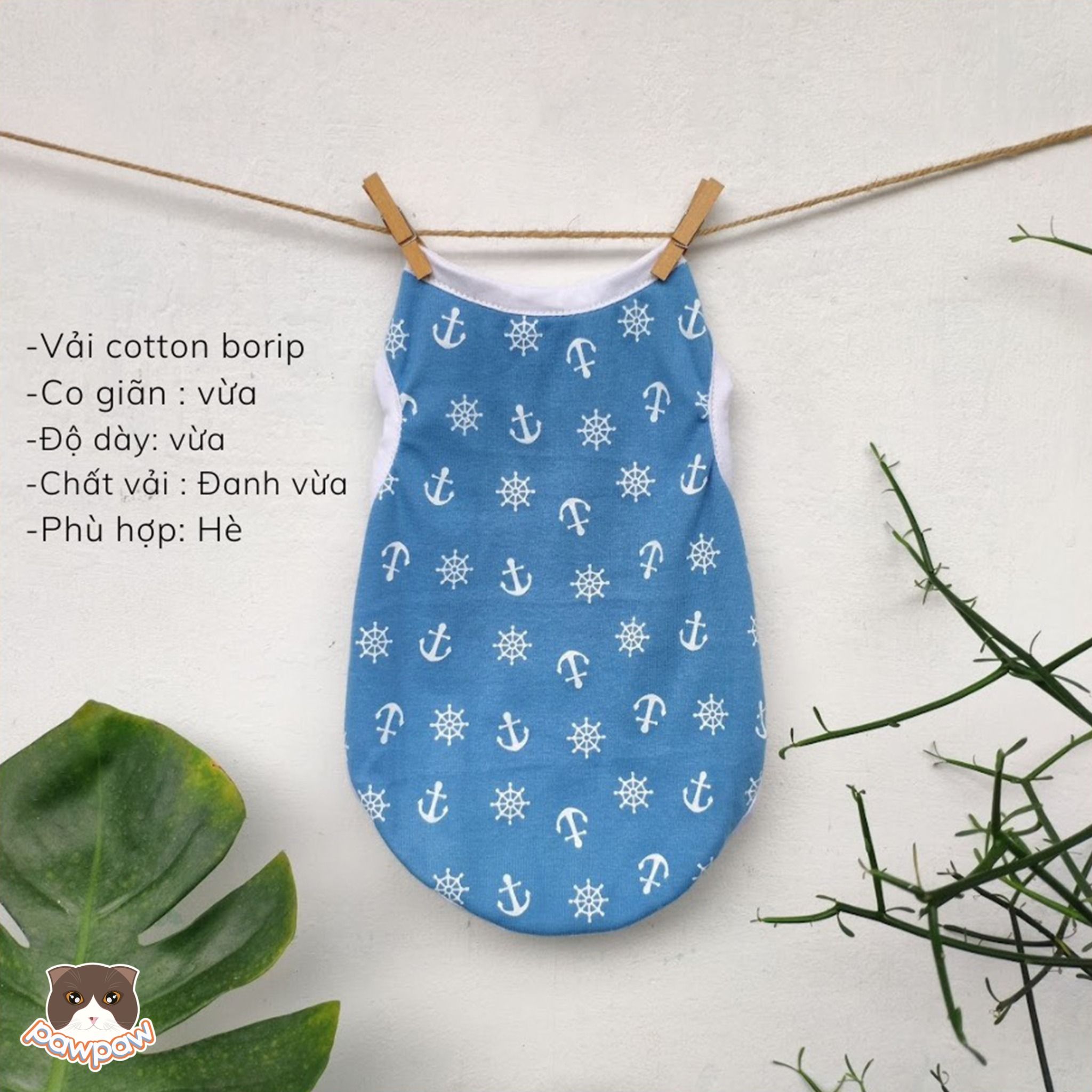 Áo sát nách DG thủy thủ xanh cho chó mèo