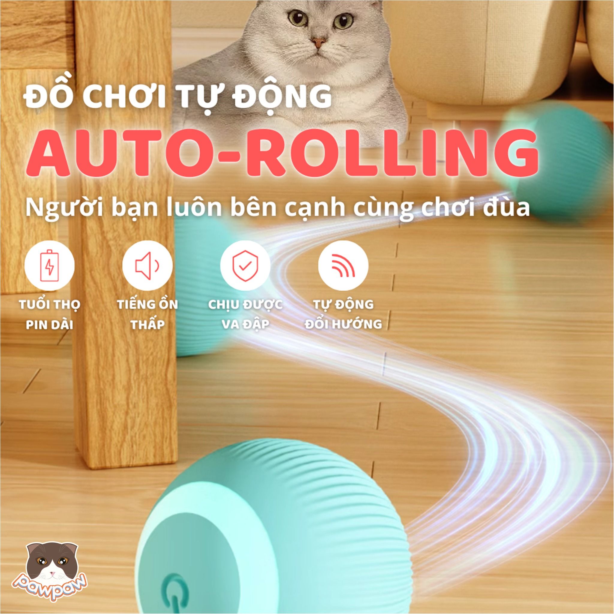 Đồ chơi bóng lăn tự động ( sạc pin ) cho mèo