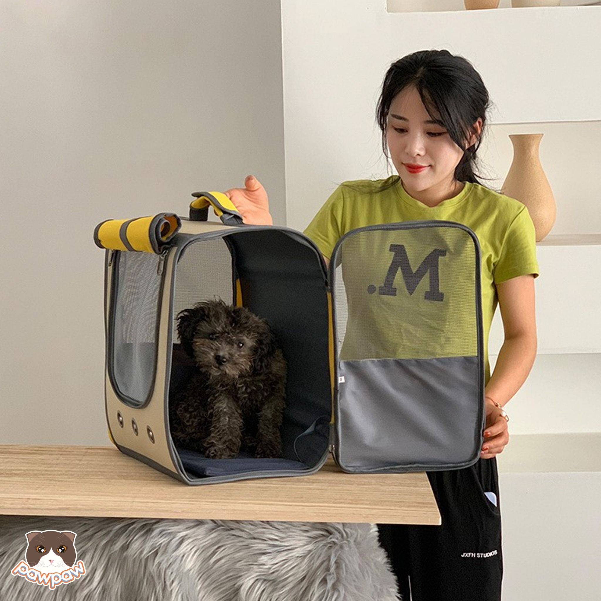 Balo vuông vải 2 màu cho chó mèo