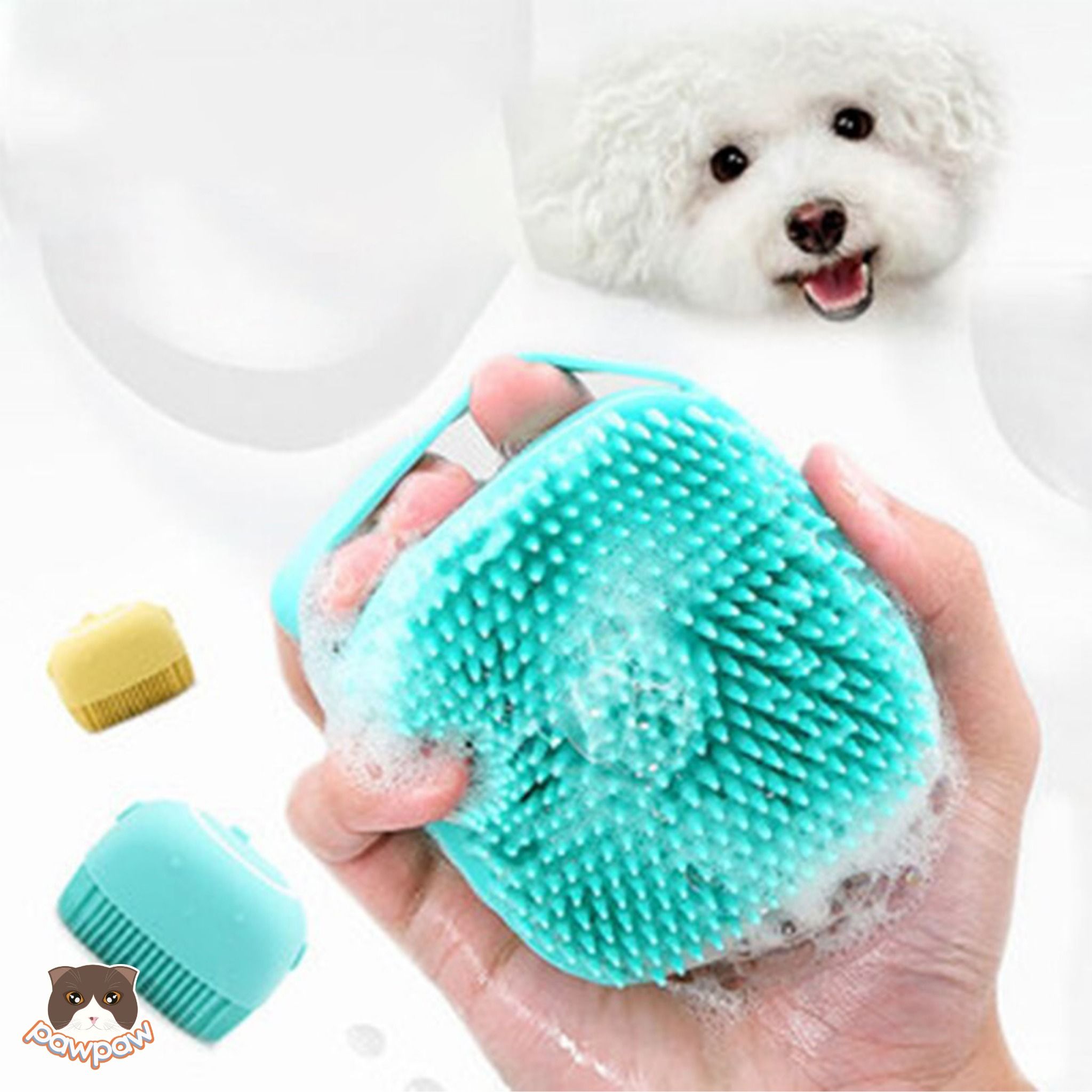 Bàn chải tắm Silicon có ngăn đựng sữa tắm cho chó mèo