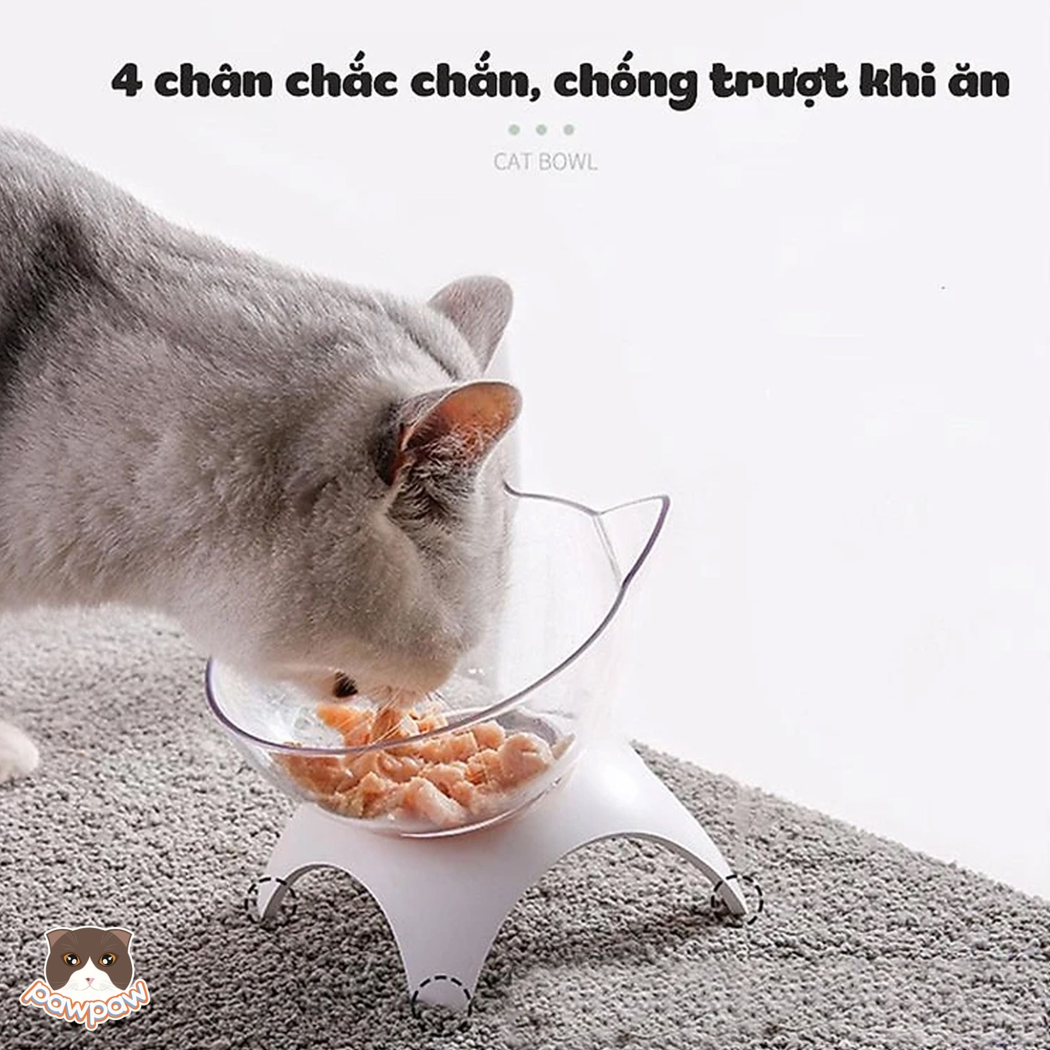 Bát nhựa trong tai mèo 4 chân chống gù cho chó mèo