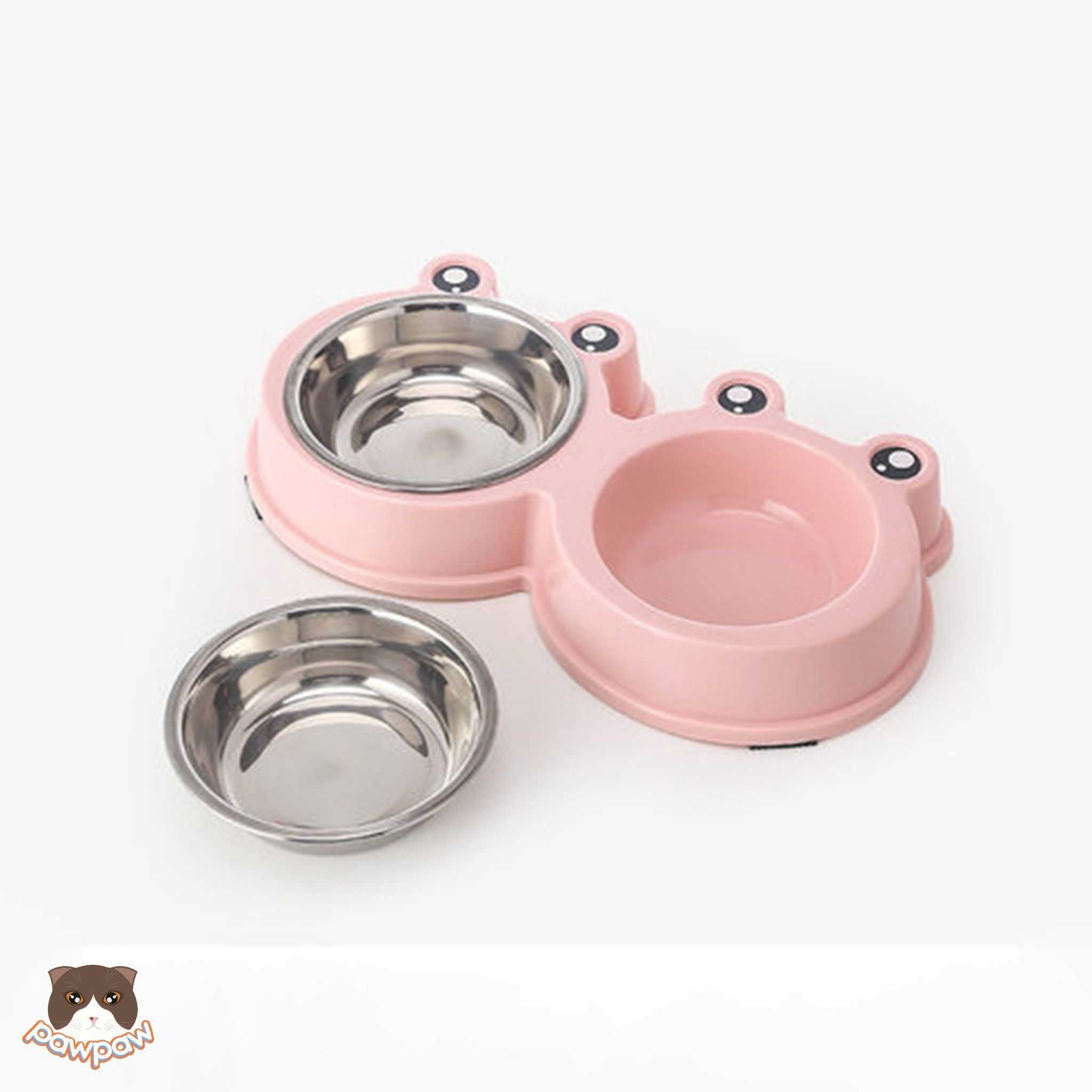 Bát ăn đôi inox hình ếch cho chó mèo