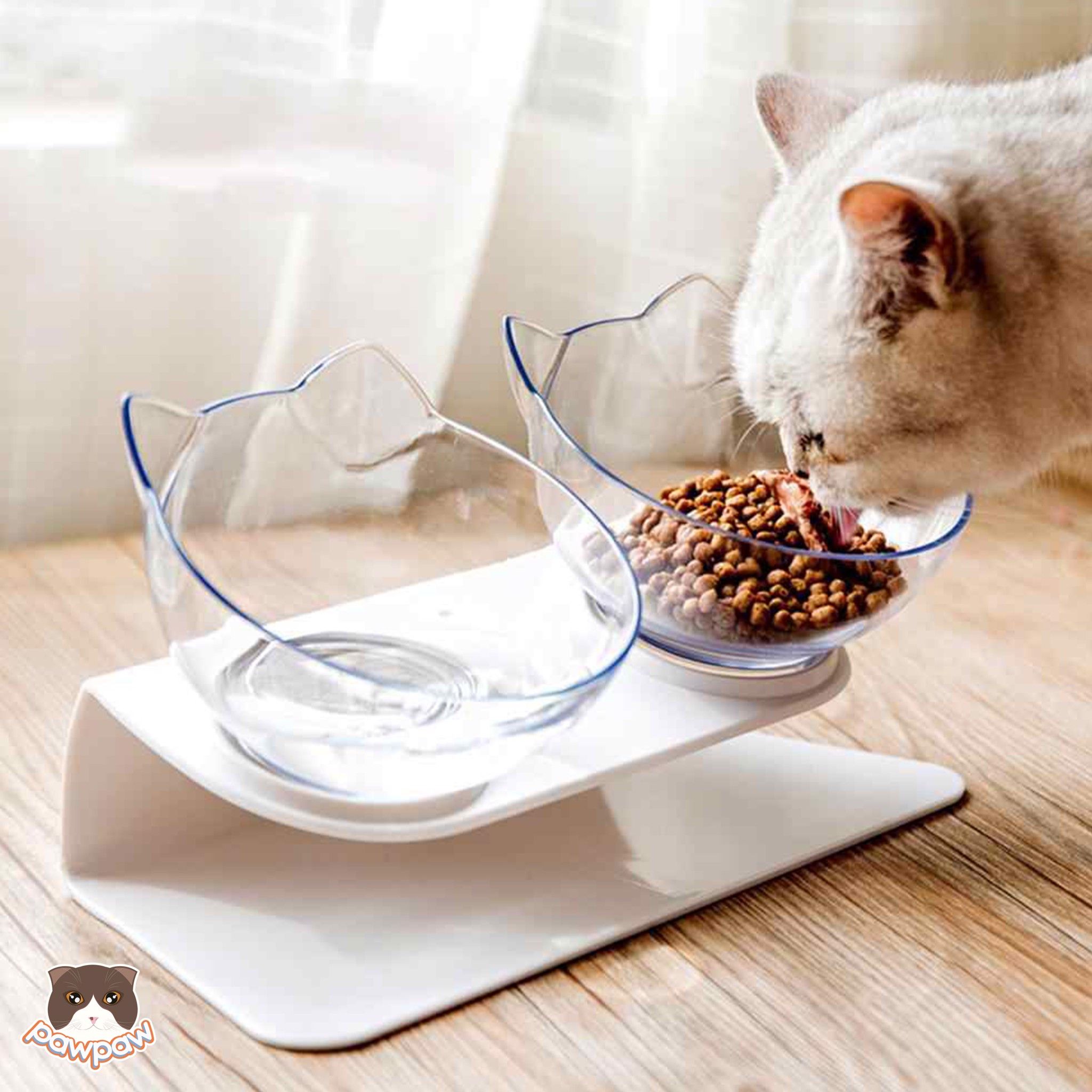 Bát ăn đôi trong suốt chống trượt cho chó mèo