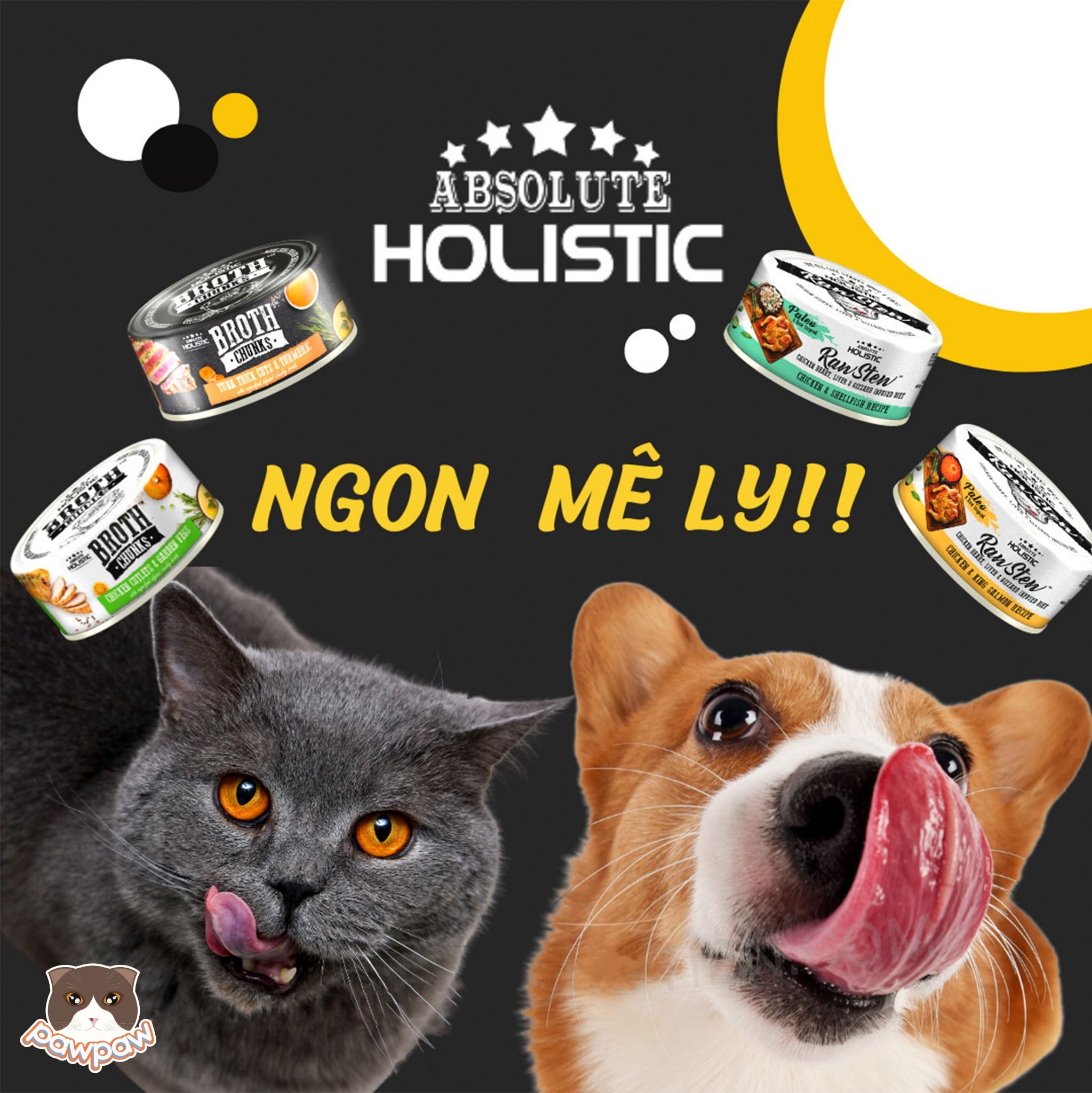  Pate thịt cắt khúc Absolute Holistic Broth Chunks 80g cho chó mèo 