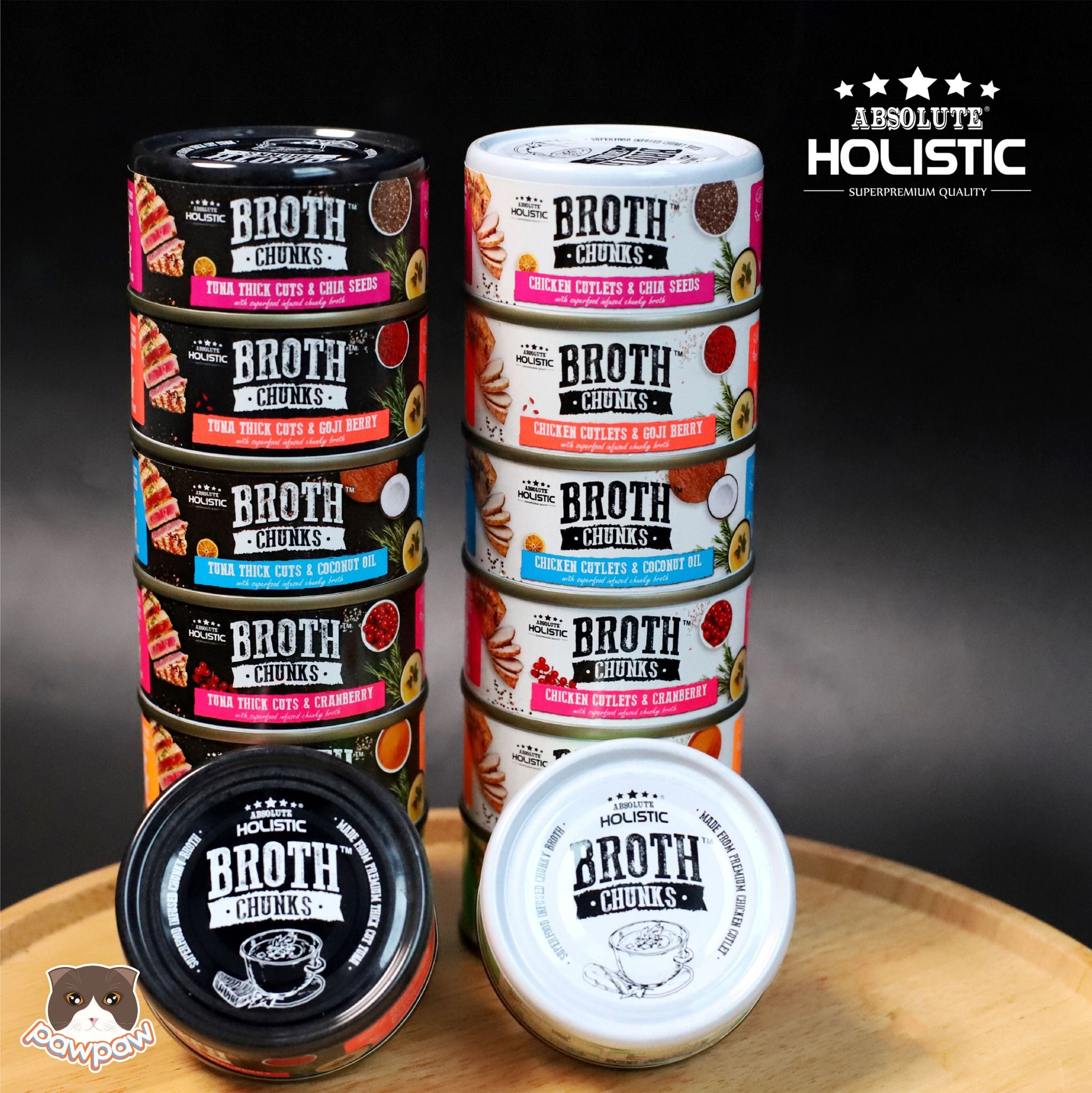 Pate thịt cắt khúc Absolute Holistic Broth Chunks 80g cho chó mèo