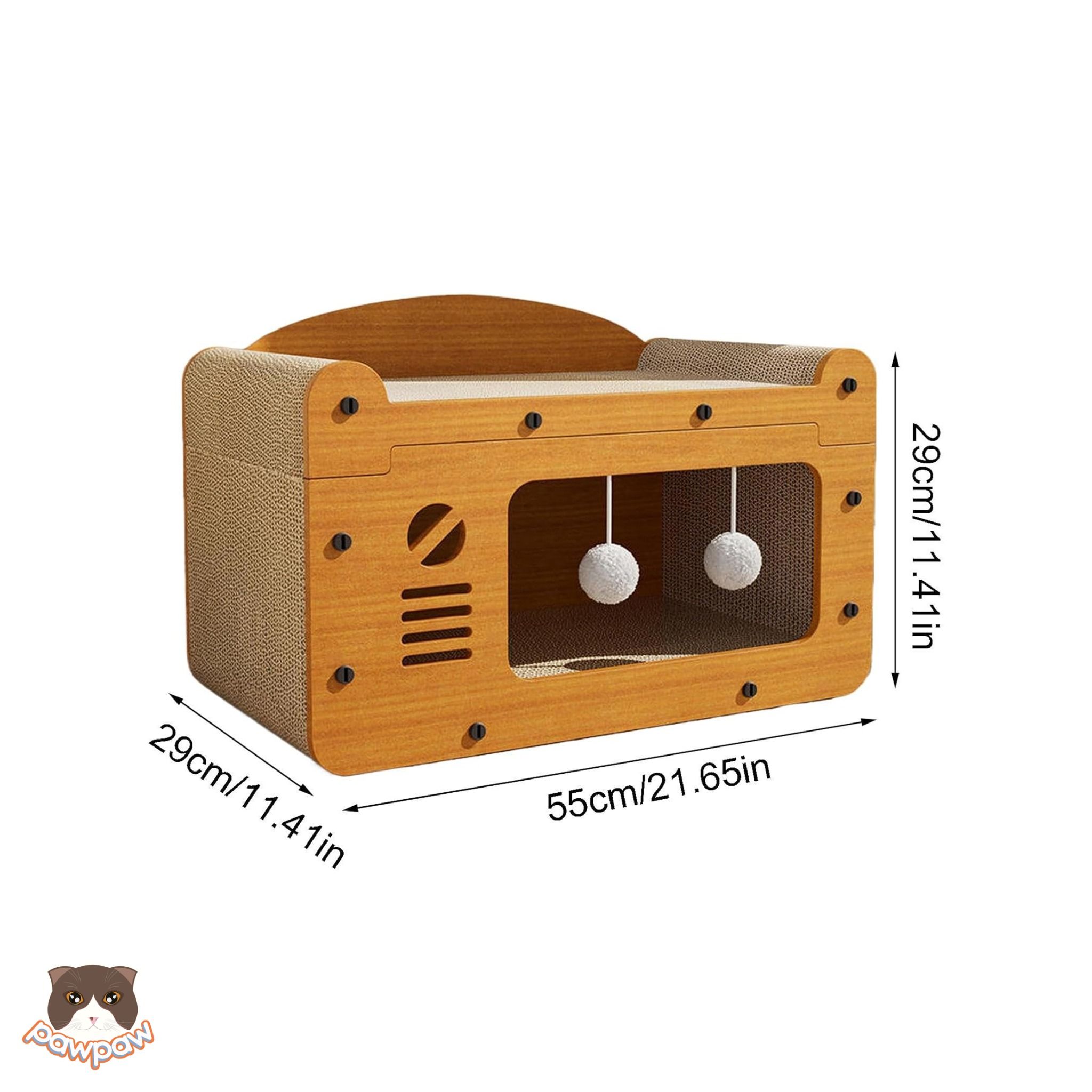 Nhà cào móng carton 2 tầng gỗ cho mèo