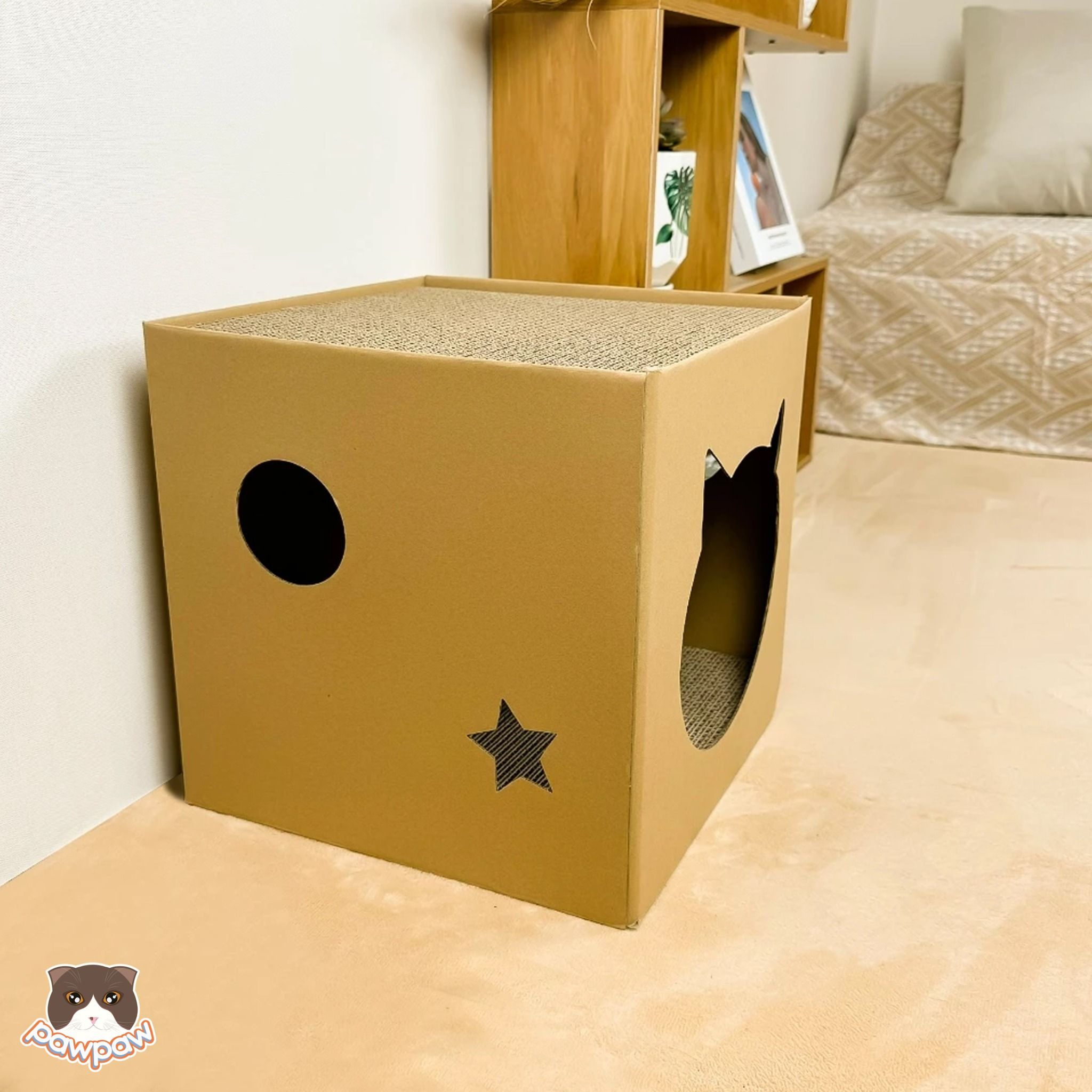 Nhà cào móng carton vuông 2 tầng cho mèo