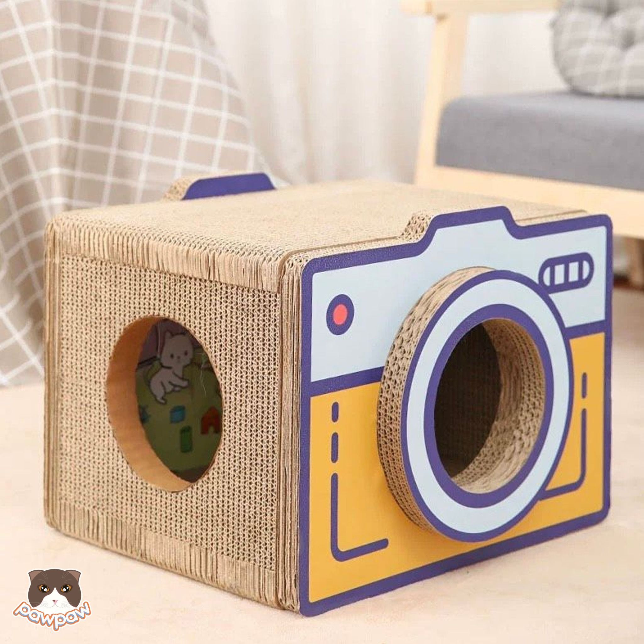 Cào móng carton hình máy ảnh cho mèo
