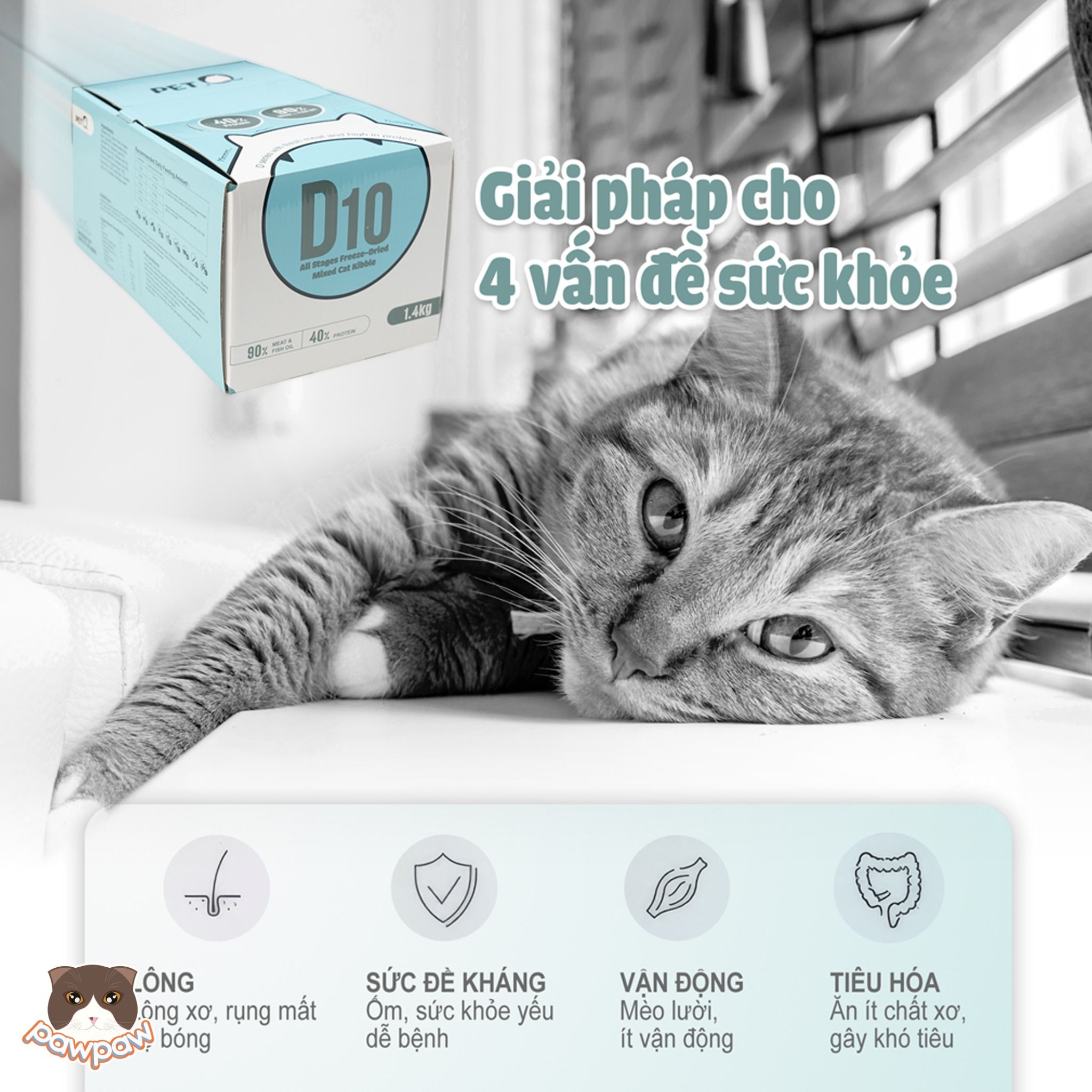 Hạt PetQ D10 trộn thịt sấy gói 200g cho mèo trưởng thành