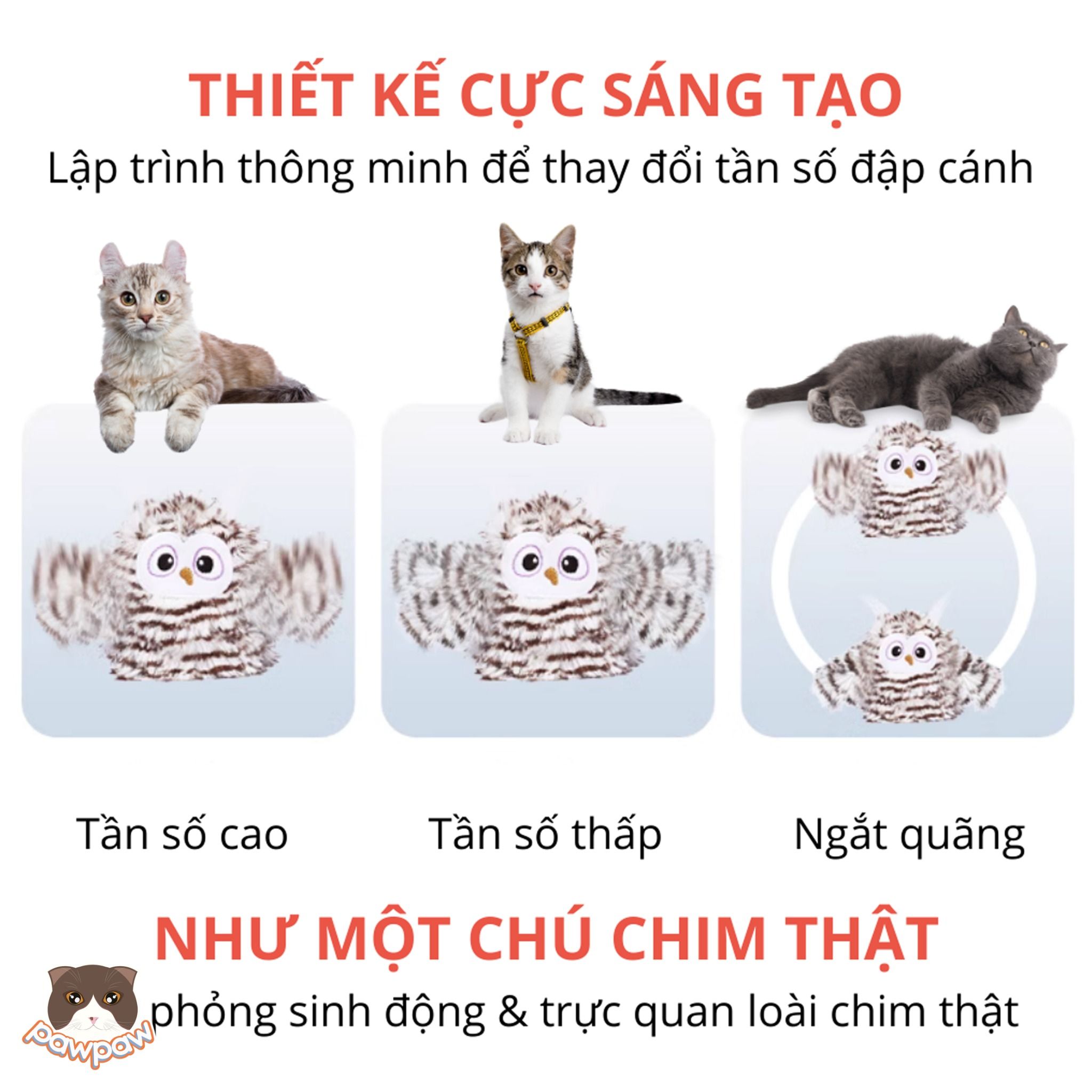 Đồ chơi cú mèo đung đưa Fofos tương tác cho mèo
