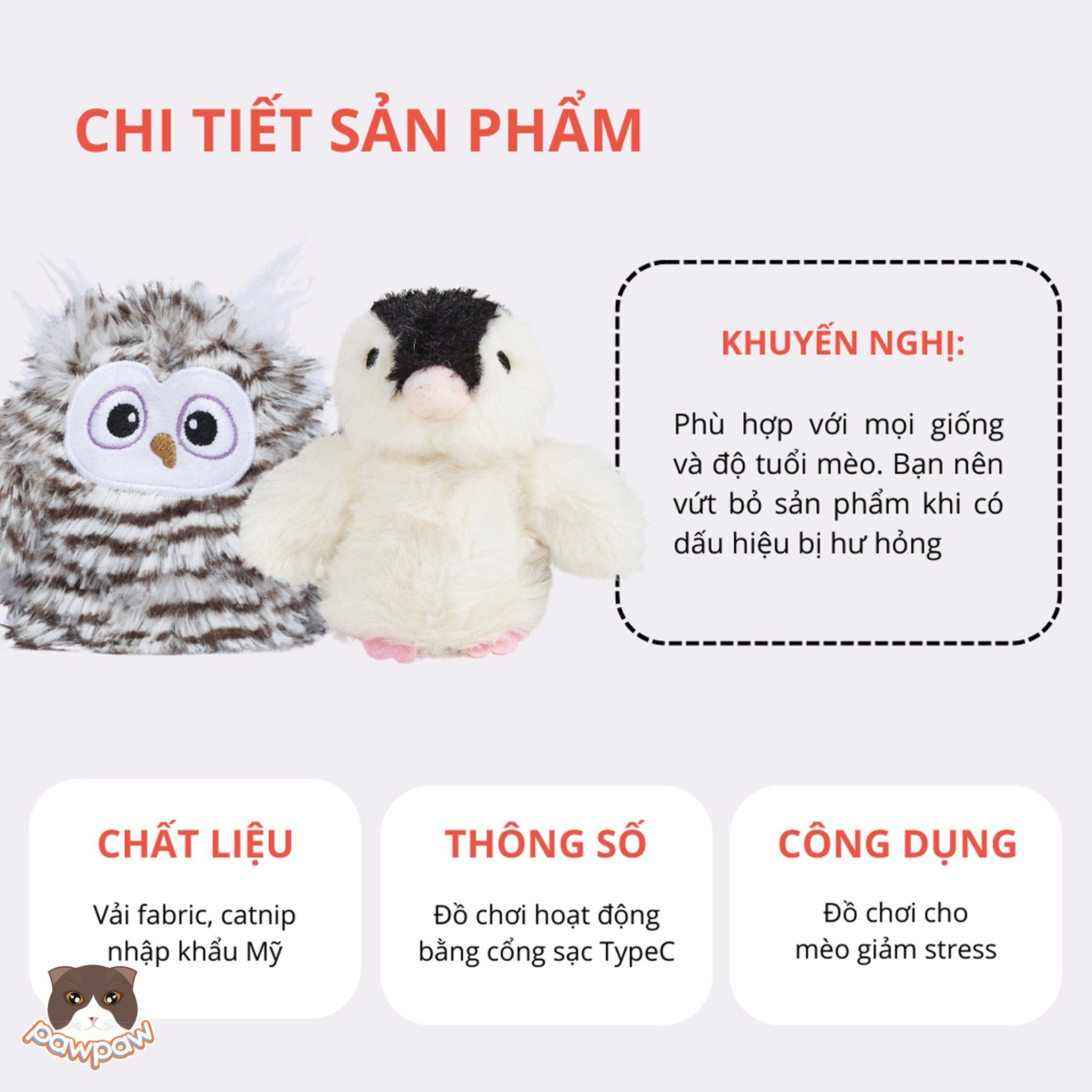 Đồ chơi cú mèo đung đưa Fofos tương tác cho mèo
