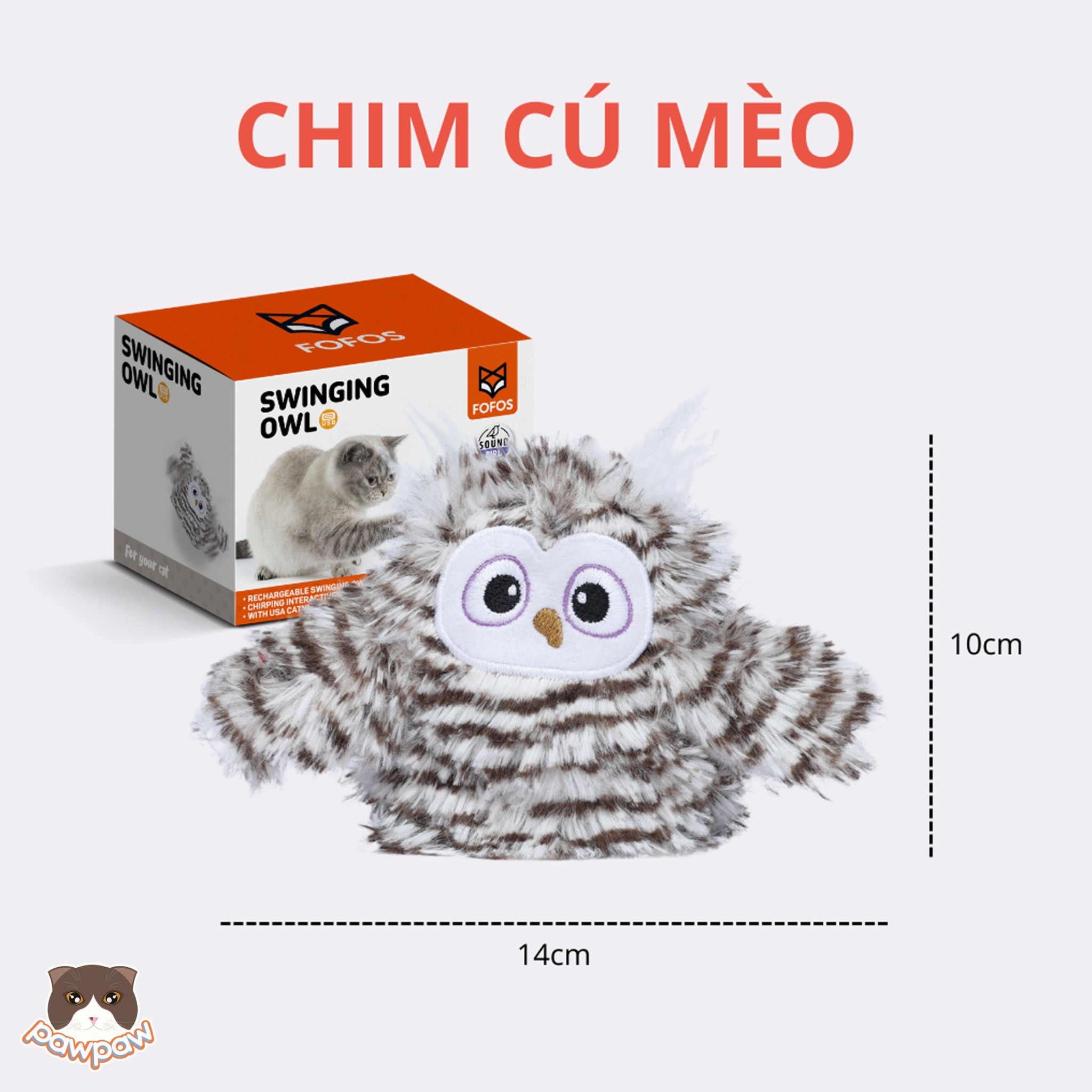 Đồ chơi cú mèo đung đưa Fofos tương tác cho mèo