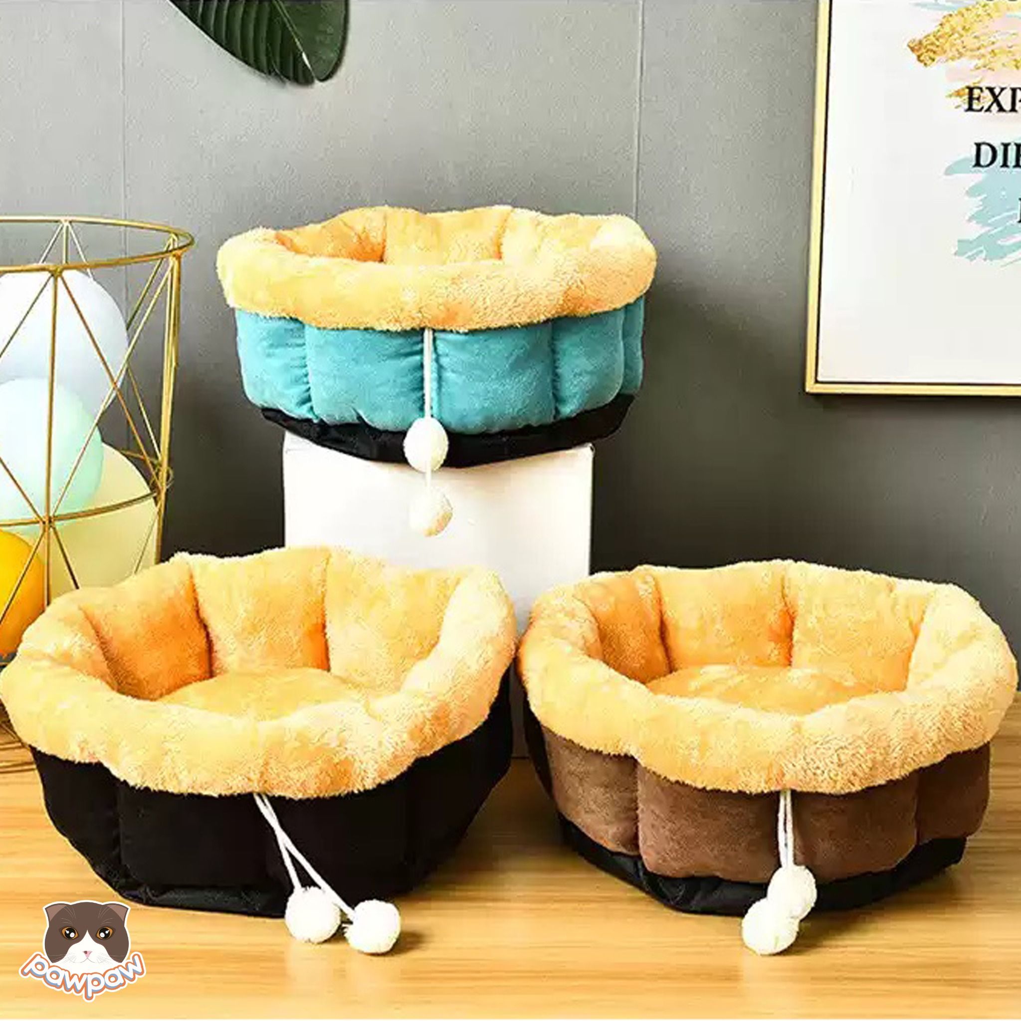 Đệm tròn bông có dây cho chó mèo