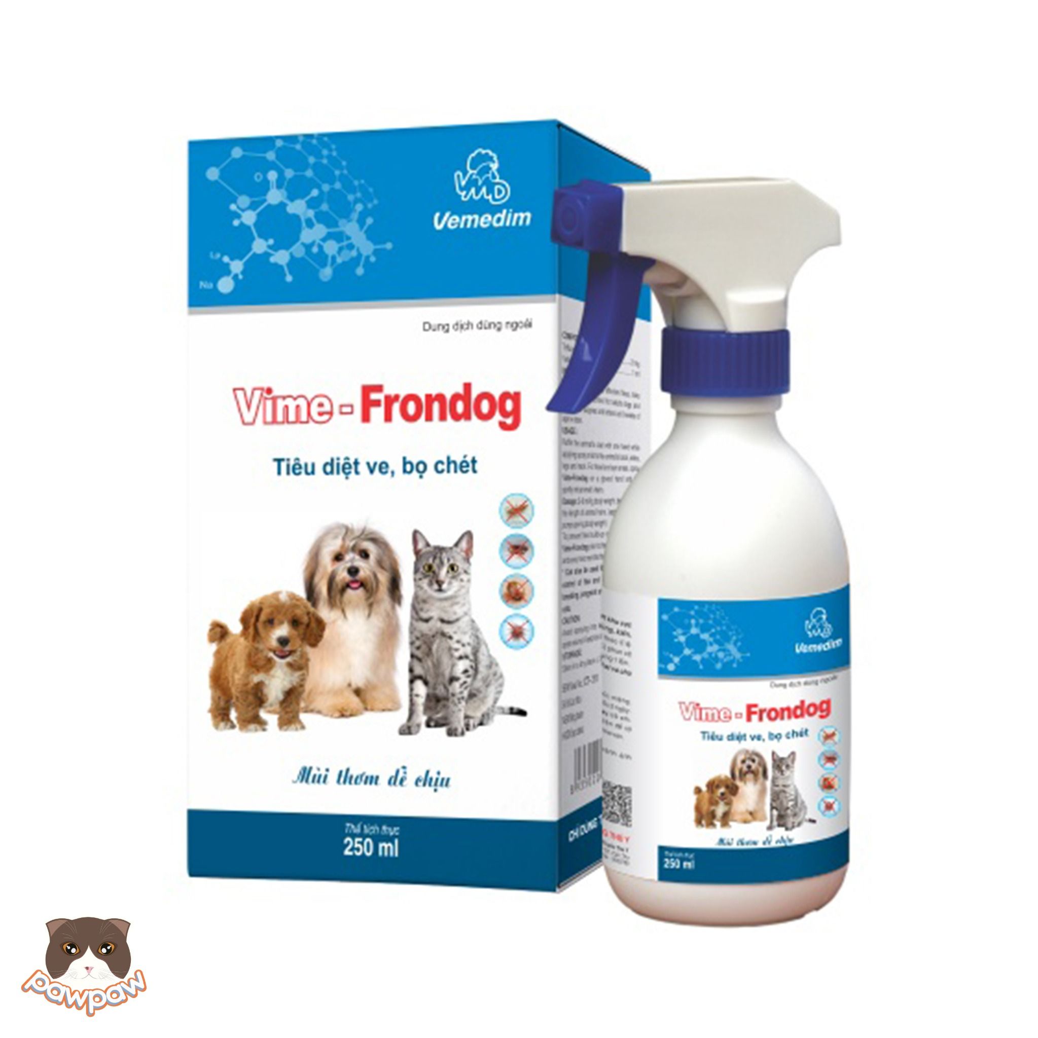 Xịt trị ve rận, bọ chét Vime - Frondog 250ml cho chó mèo