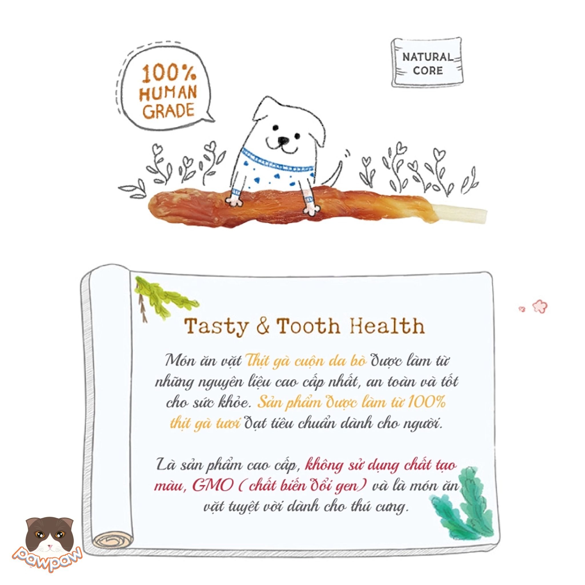 Thịt gà cuộn da bò Natural Core 160g cho chó
