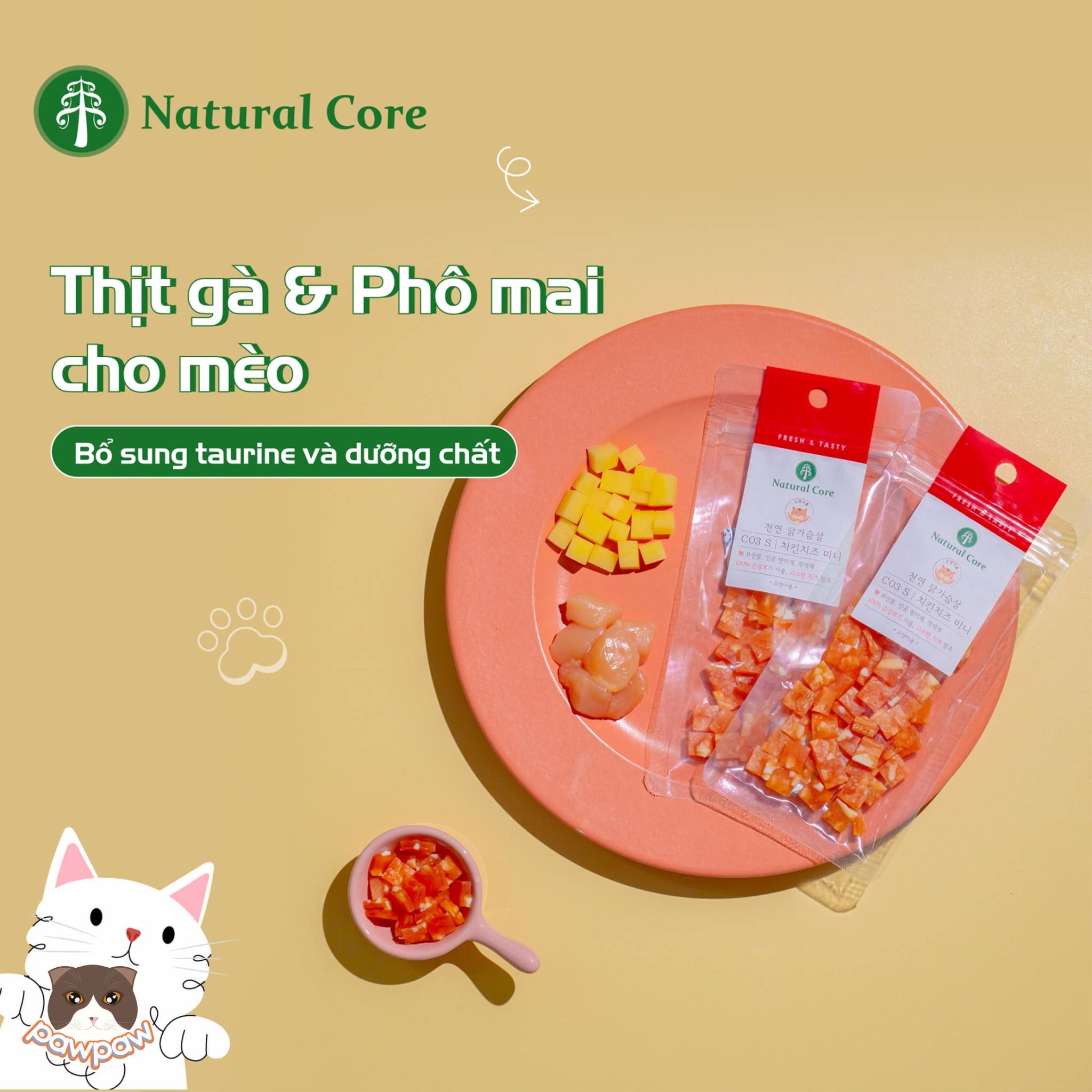  Snack thịt gà & phô mai Natural Core 40g cho mèo 