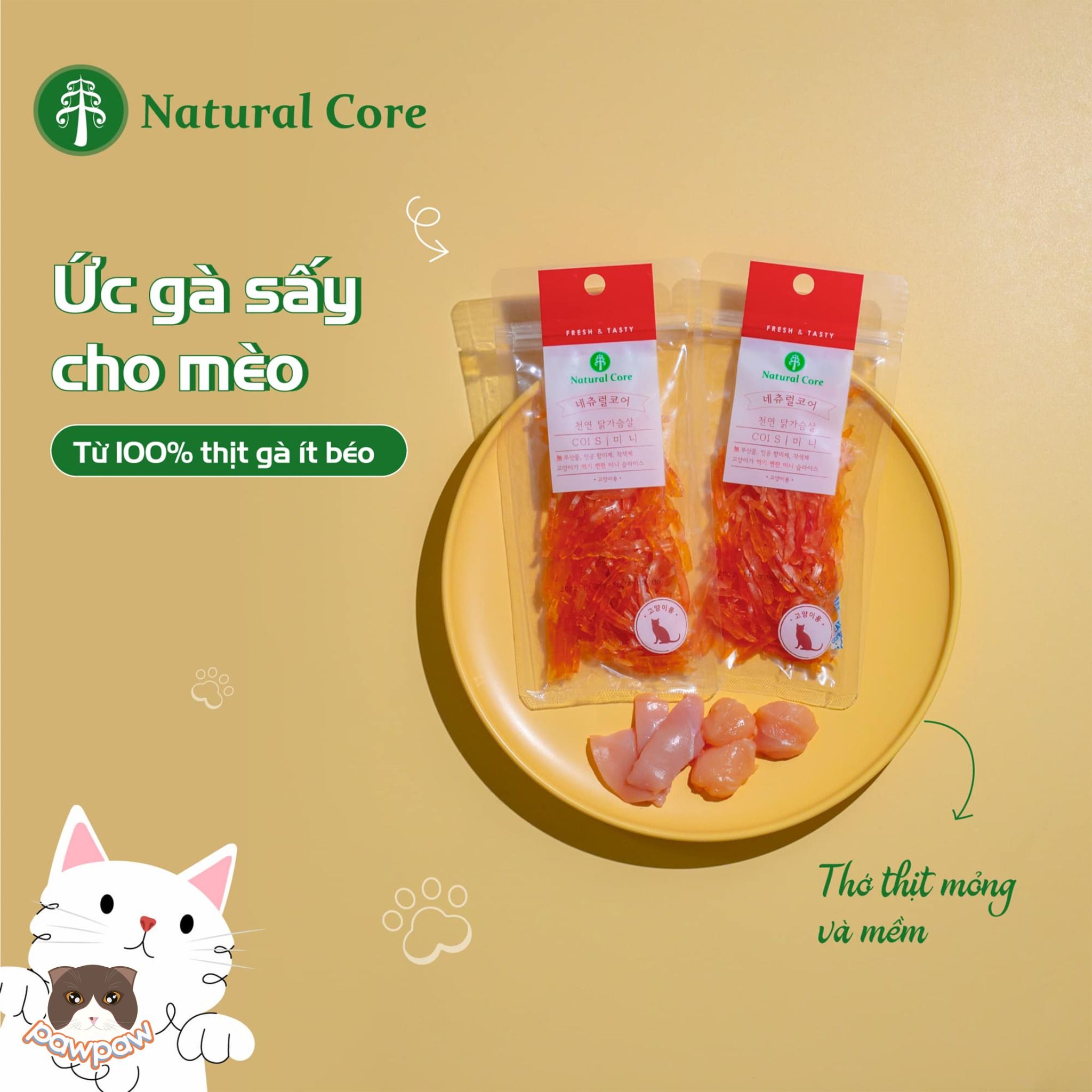 Ức gà sấy Natural Core 40g cho mèo