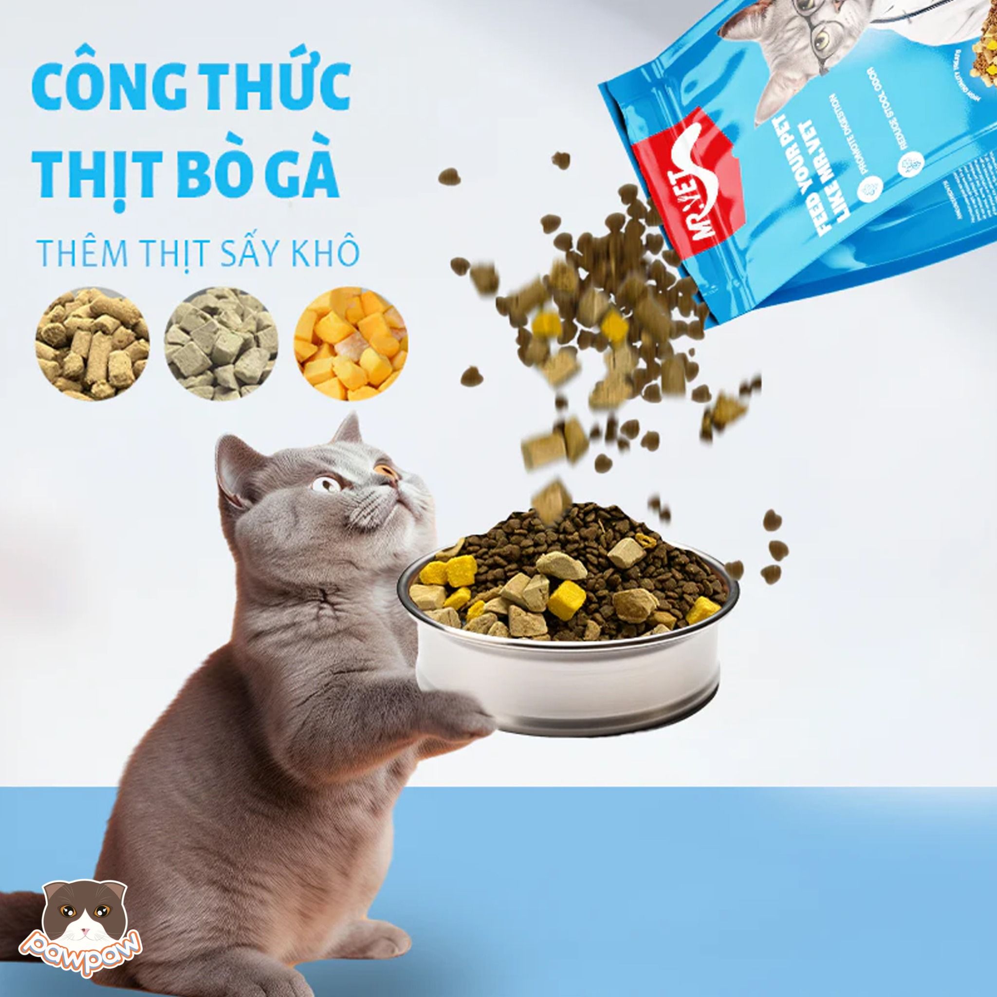 Hạt mix thịt sấy Mr.Vet T1 chăm sóc tiêu hóa cho mèo mọi độ tuổi