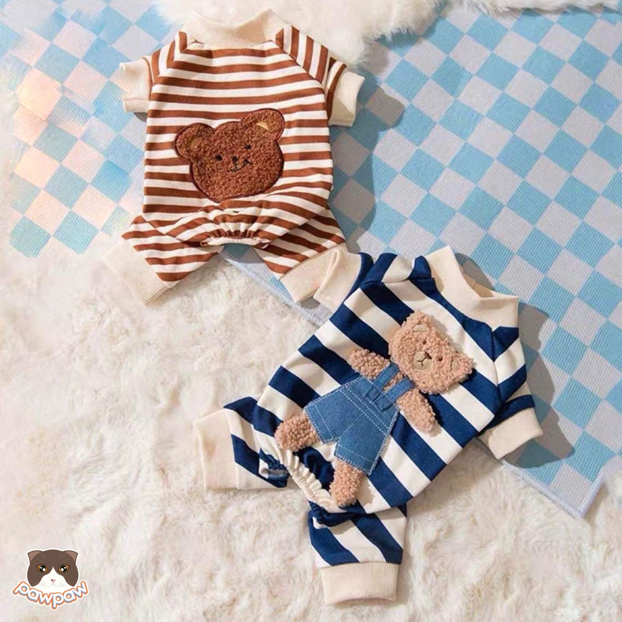 Jumpsuit sọc gấu cho chó mèo