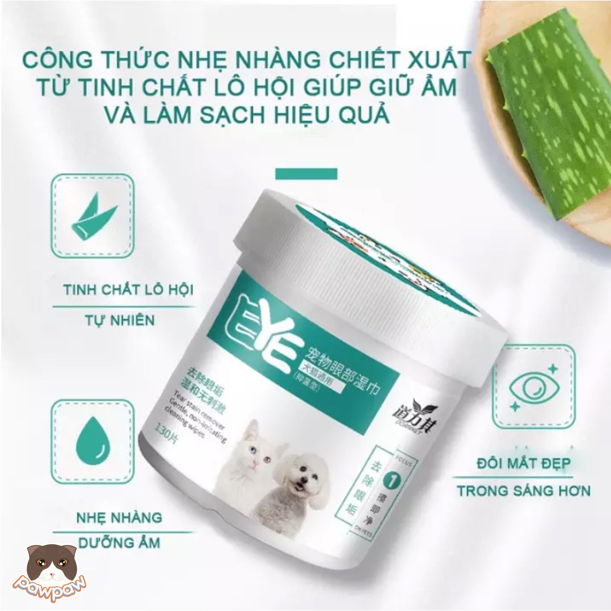  Khăn lau vết ố mắt cho chó mèo 