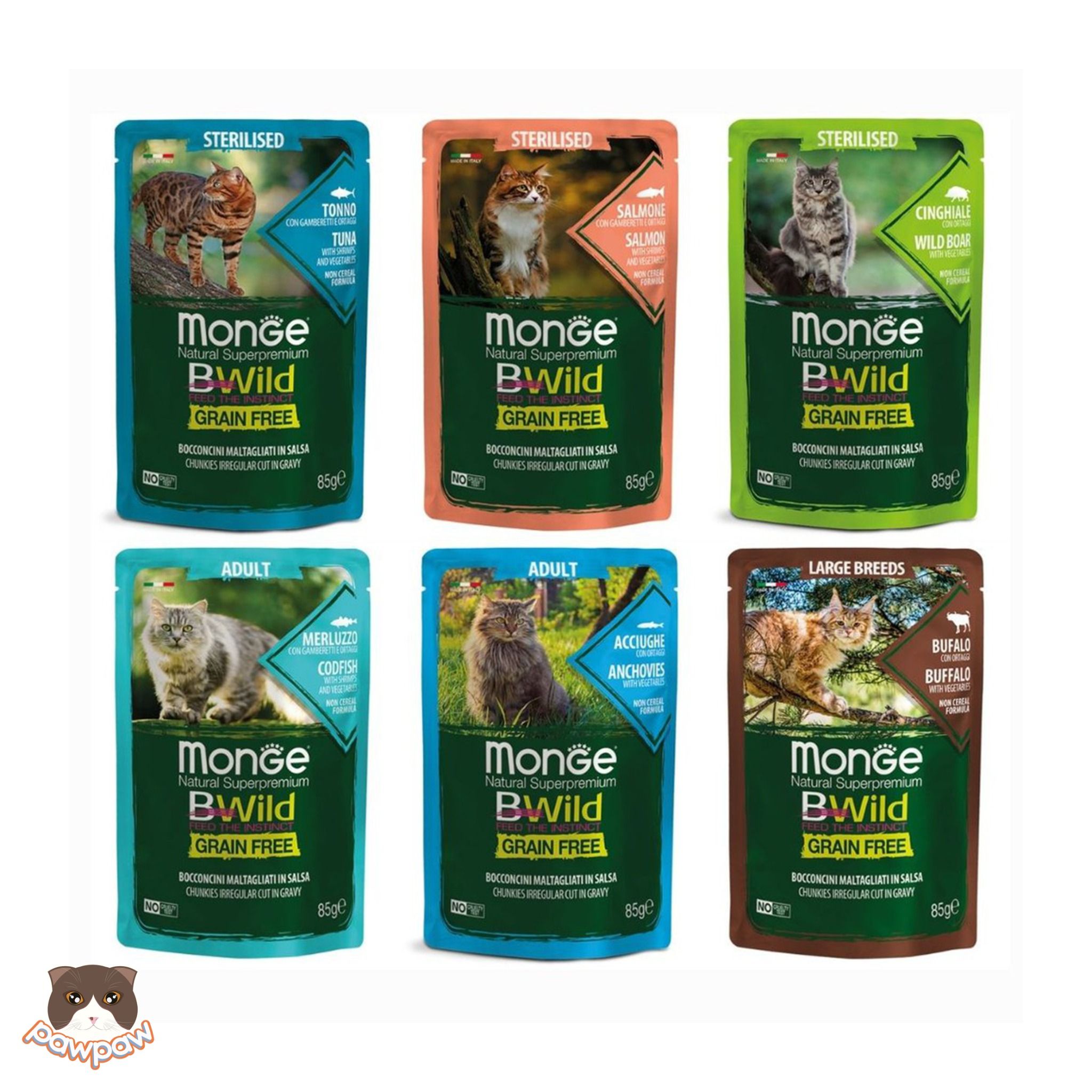 Pate Monge BWild gói 85g nhiều vị cho mèo