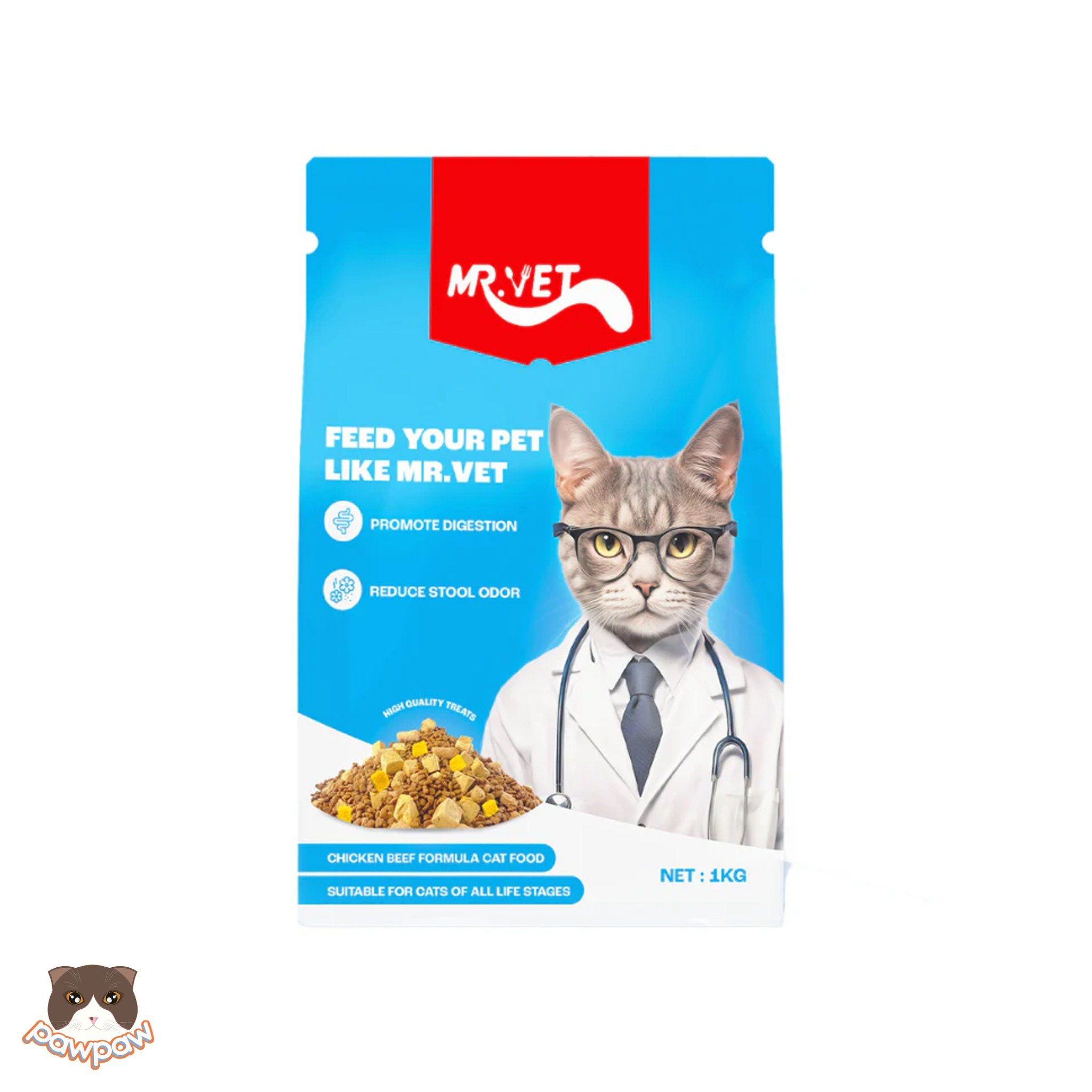 Hạt mix thịt sấy Mr.Vet T1 chăm sóc tiêu hóa cho mèo mọi độ tuổi