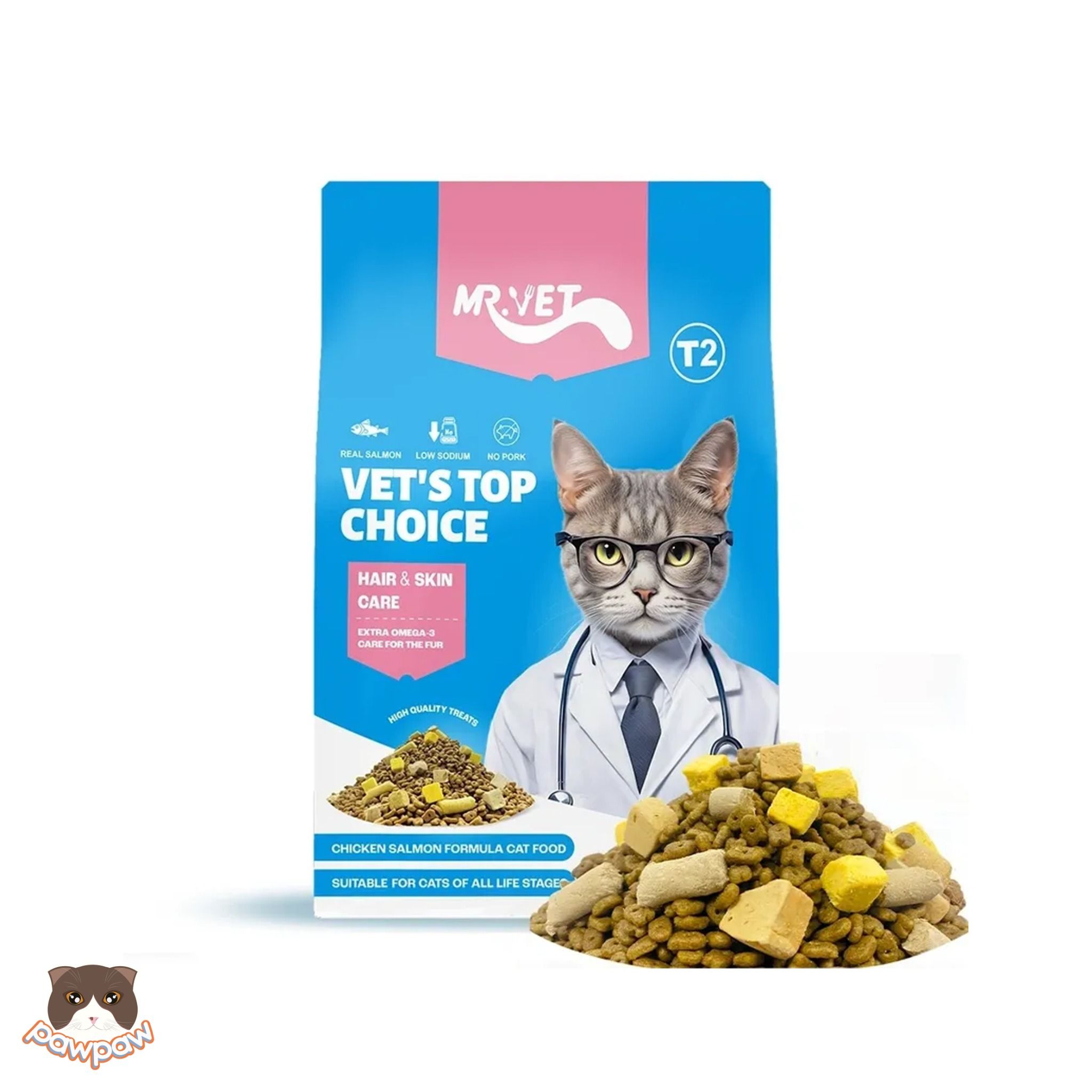 Hạt mix thịt sấy Mr.Vet T2 chăm sóc da lông cho mèo mọi độ tuổi