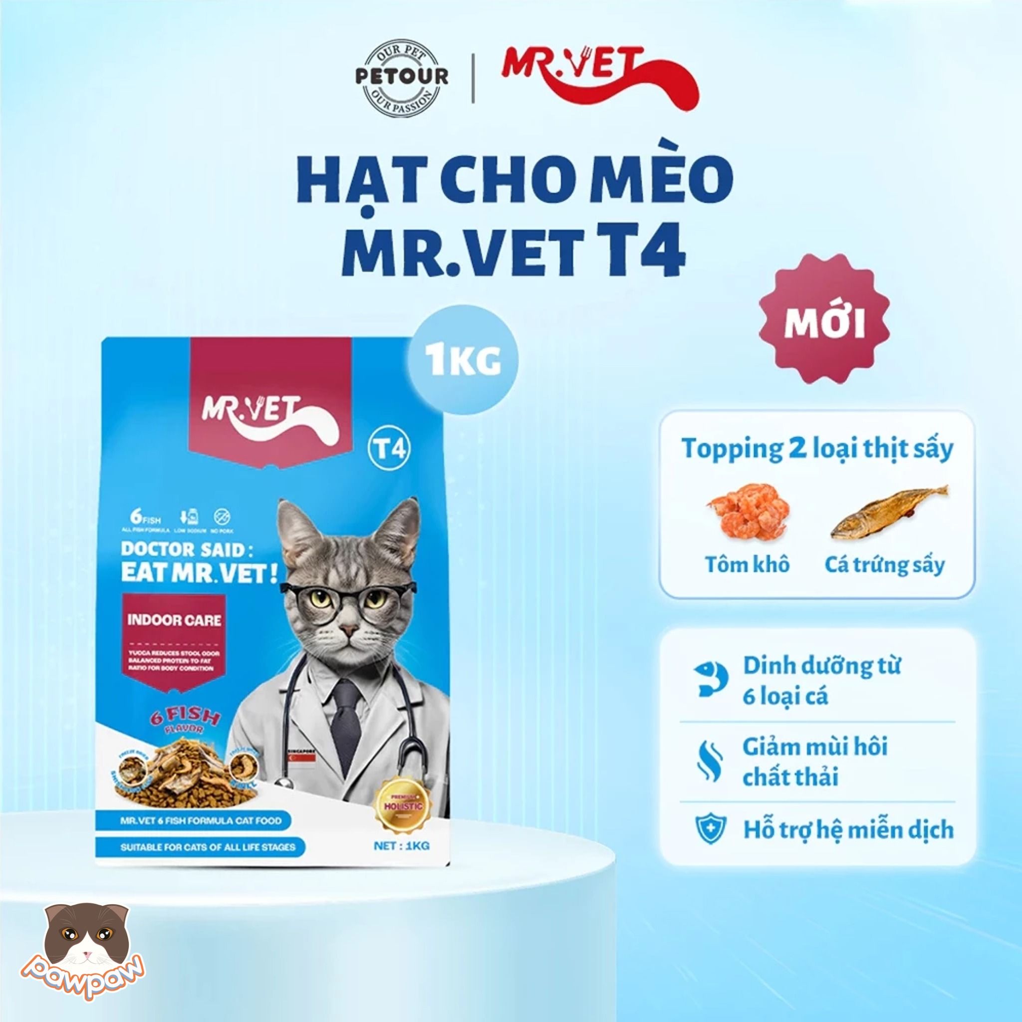 Hạt mix thịt sấy Mr.Vet T4 Indoor cho mèo mọi độ tuổi