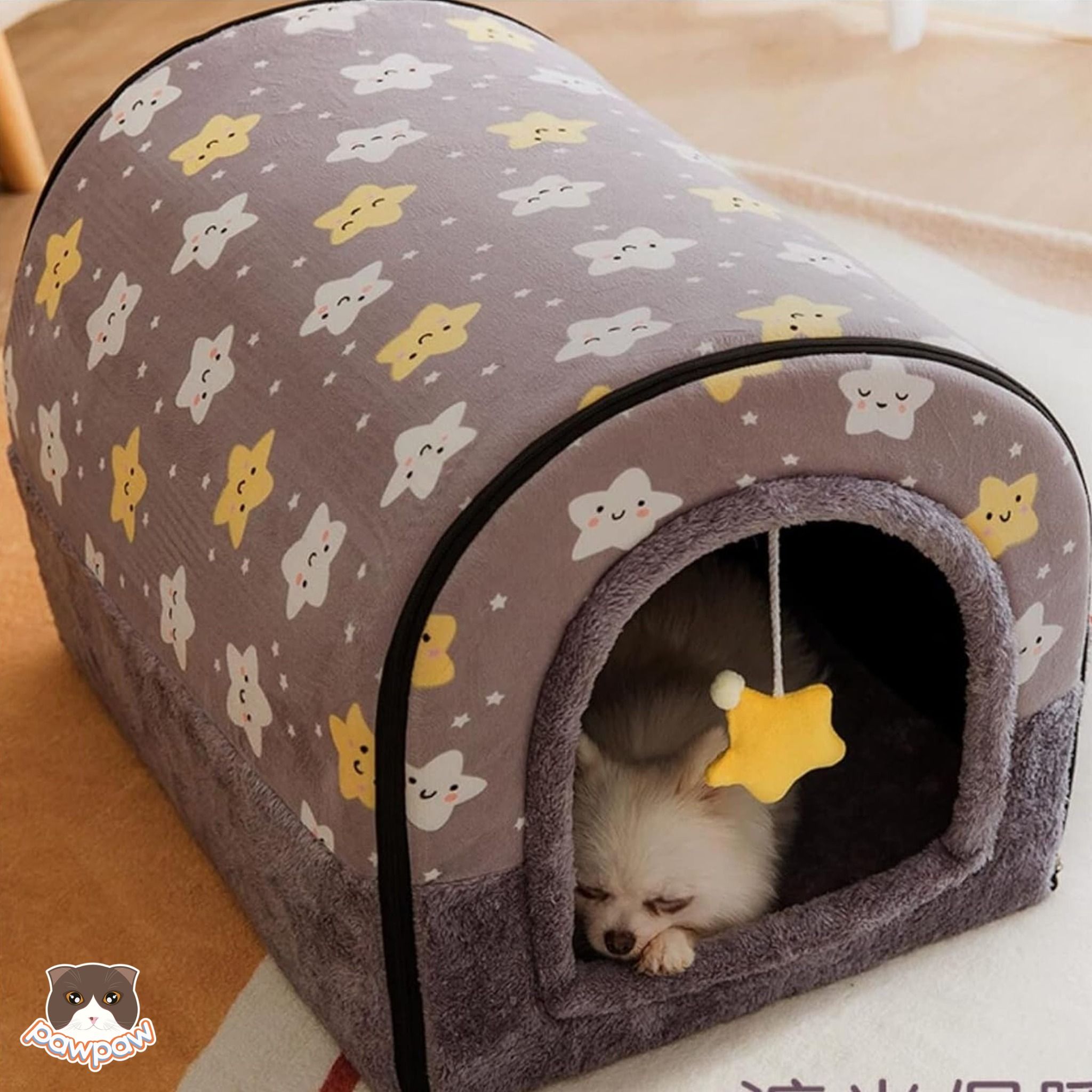 Nhà đệm nhung mái vòm ngôi sao xám cho chó mèo