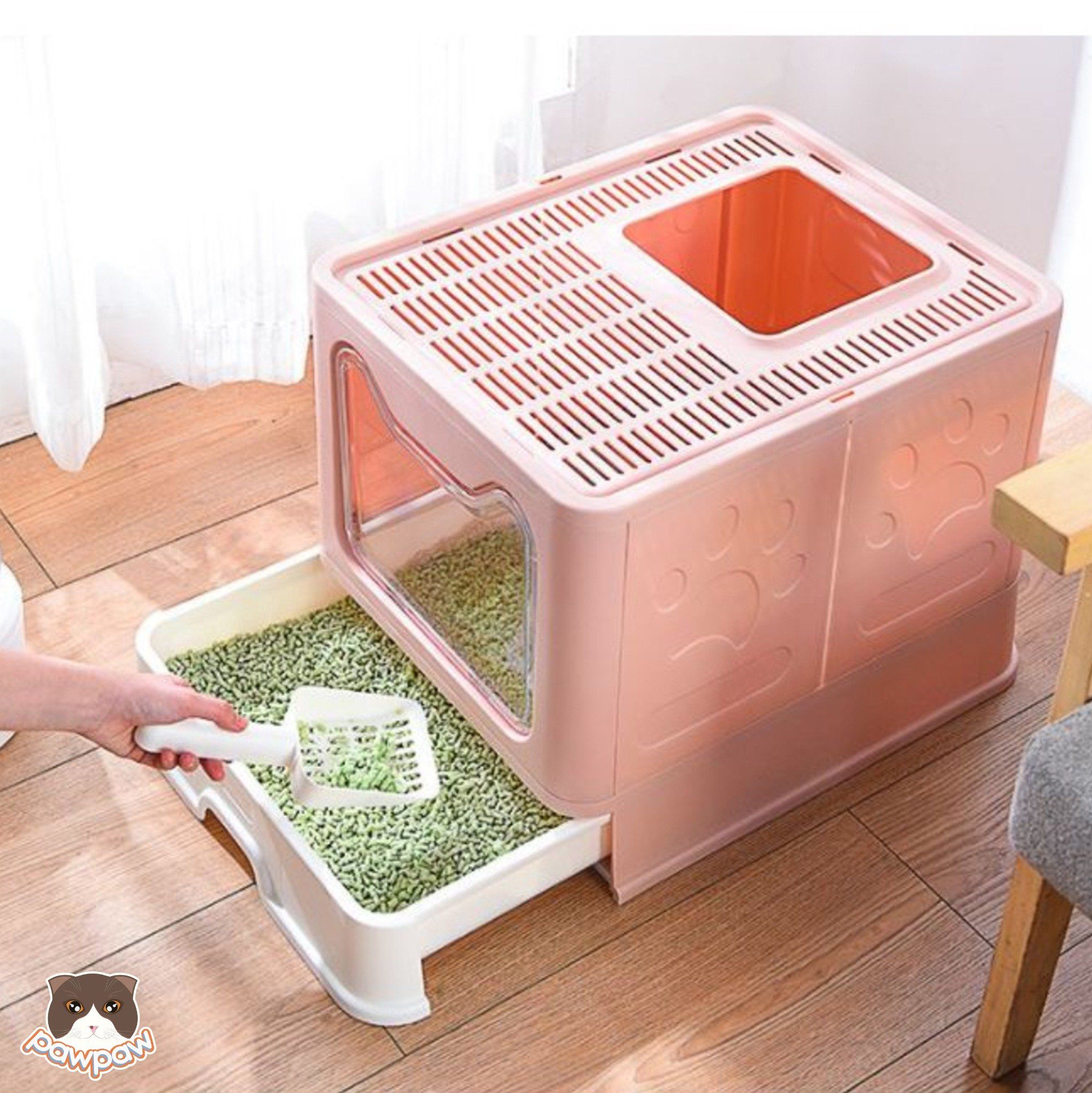 Nhà vệ sinh 2 cửa có khay kéo cho mèo