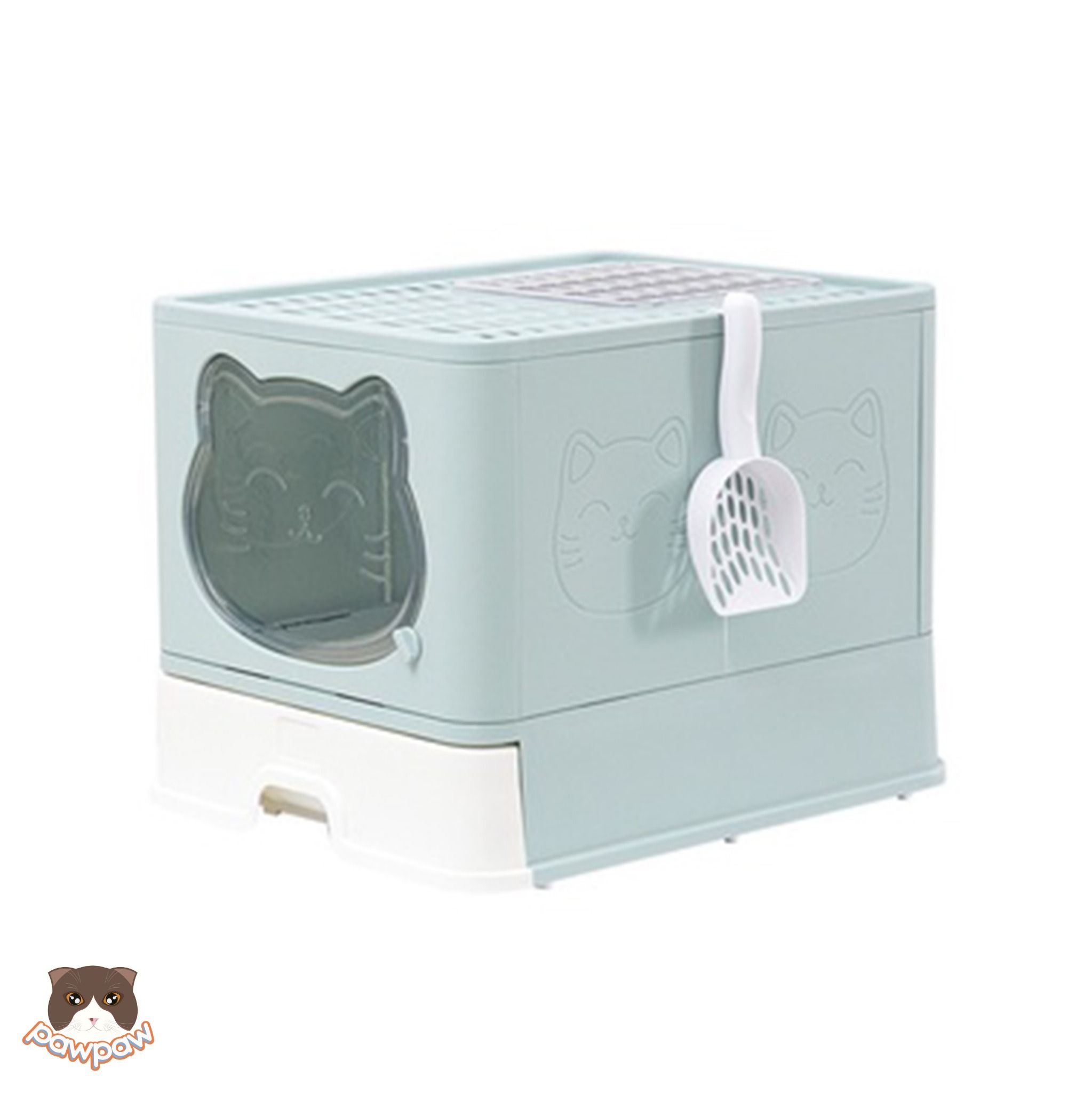 Nhà vệ sinh 2 cửa hình mèo có khay kéo cho mèo