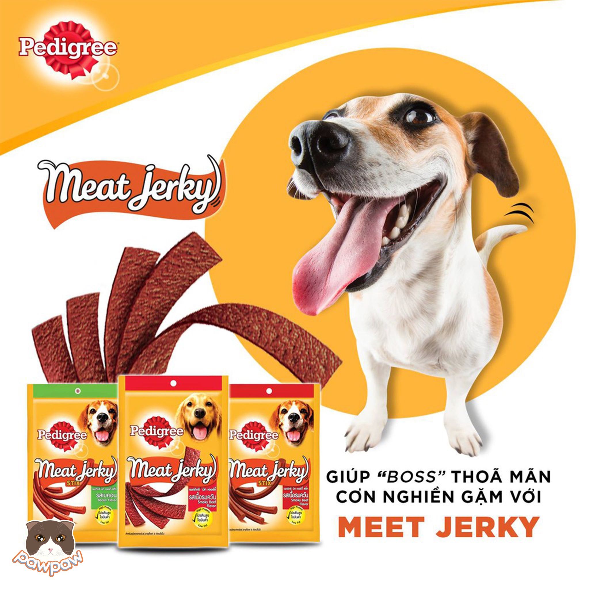 Bánh thưởng Pedigree Meat Jerky 60g vị bò xông khói que cho chó