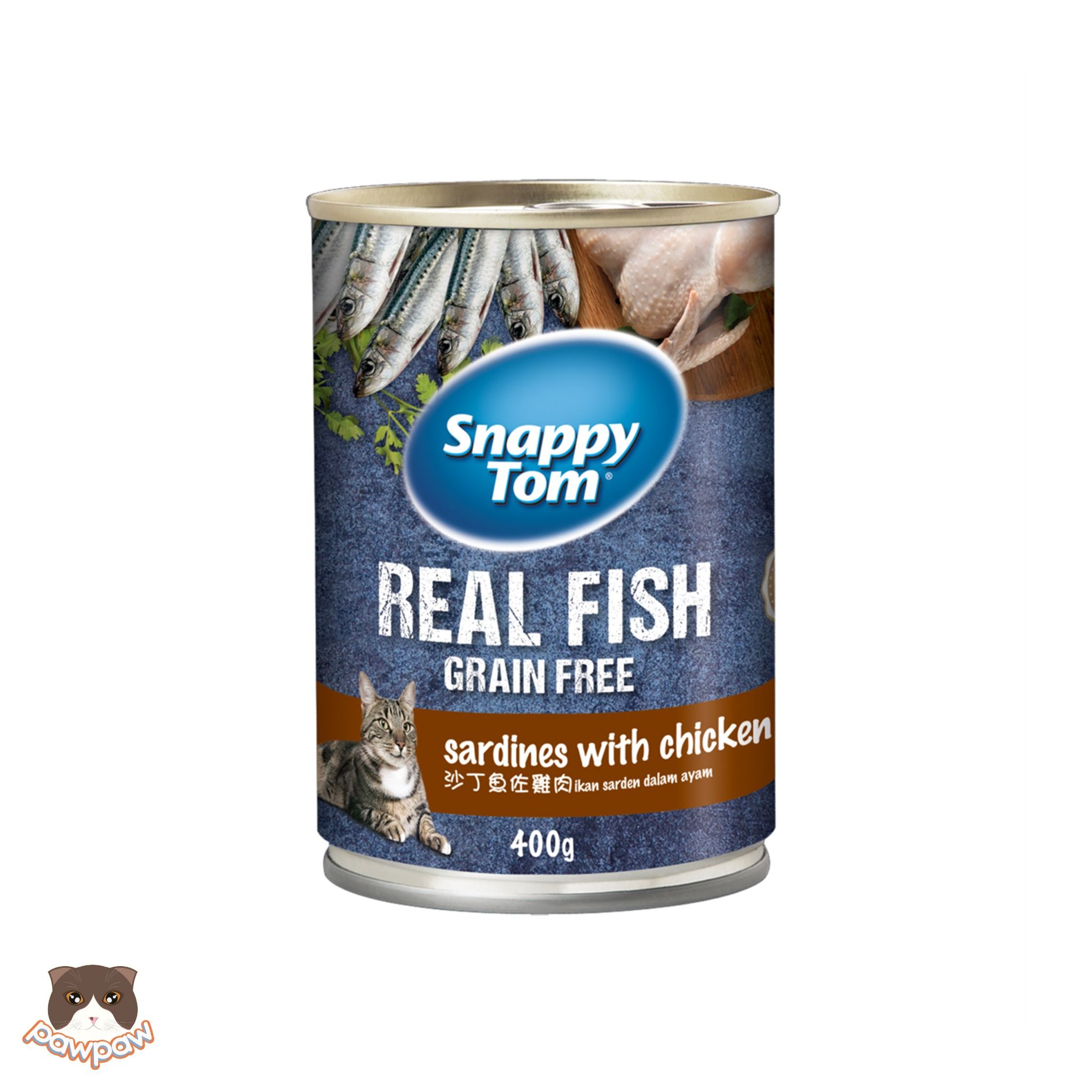 Pate cá trích Snappy Tom Real Fish lon 400g cho mèo
