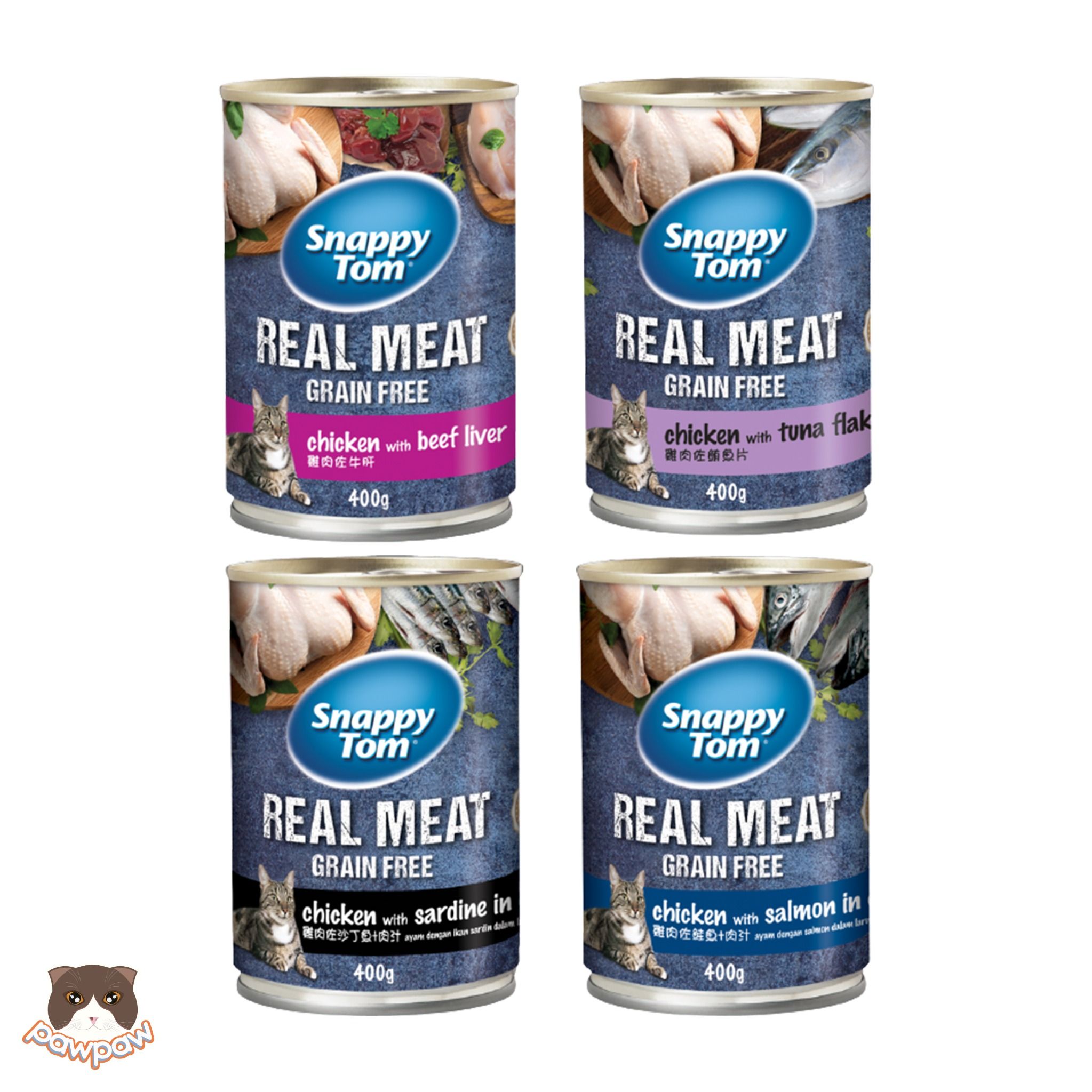 Pate Snappy Tom Real Meat lon 400gr cho mèo