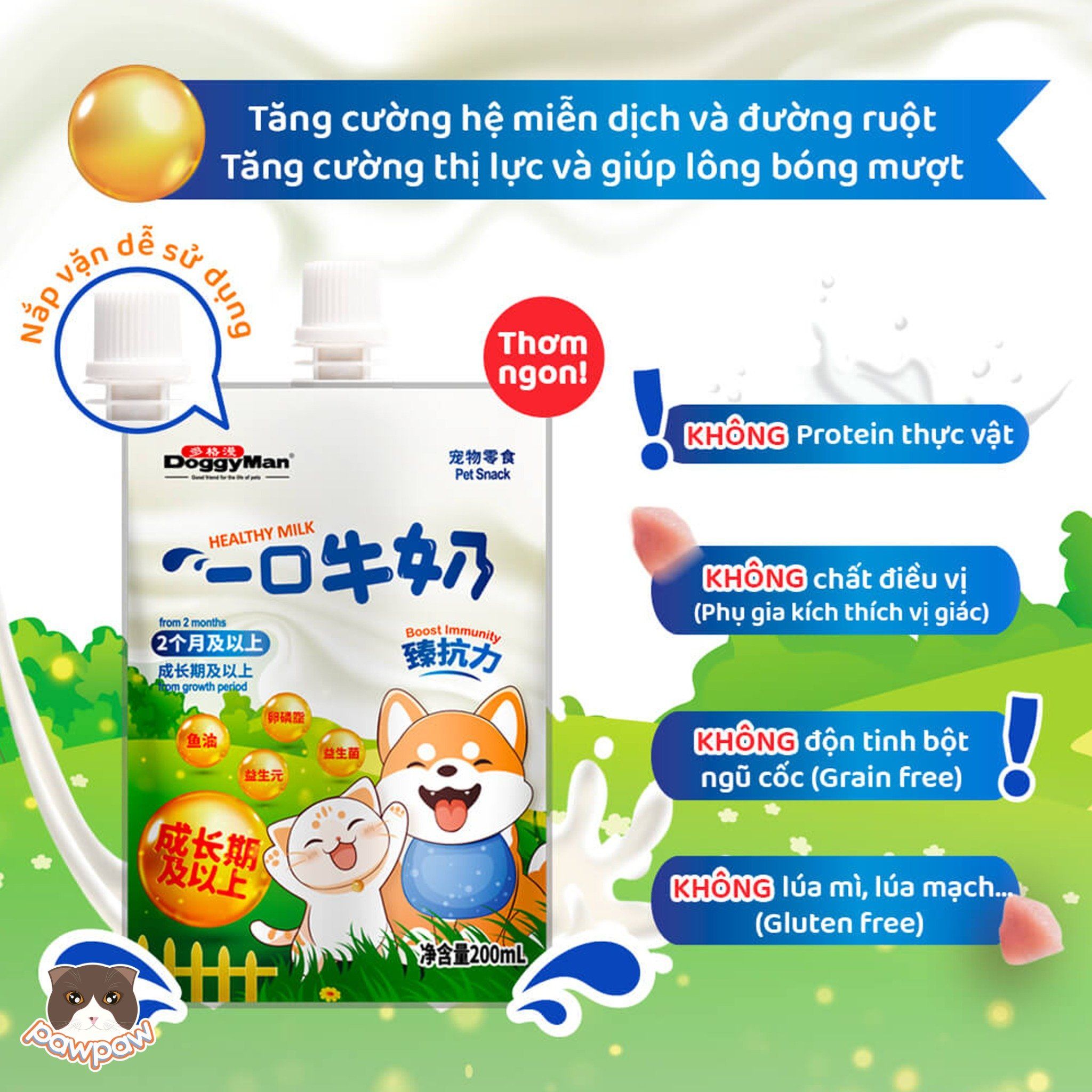 Sữa tươi gói DoggyMan 200ml cho chó mèo