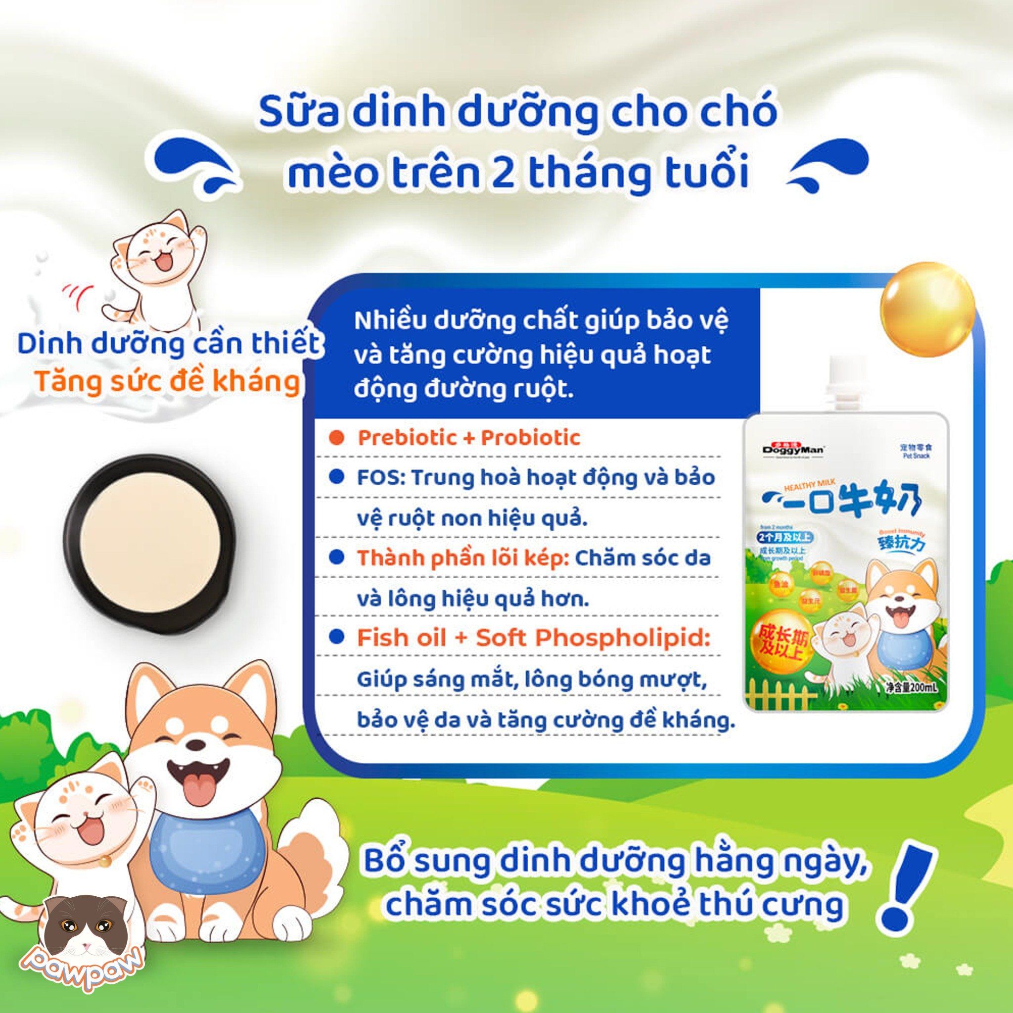 Sữa tươi gói DoggyMan 200ml cho chó mèo